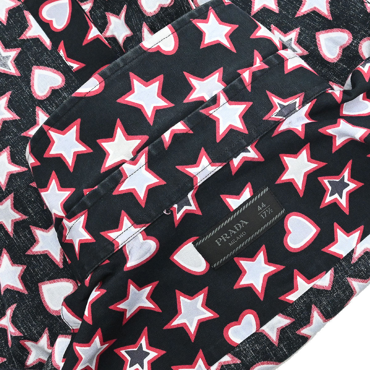 Prada 2015 Star Heart Short Sleeve Blouse Shirt Top Black #44