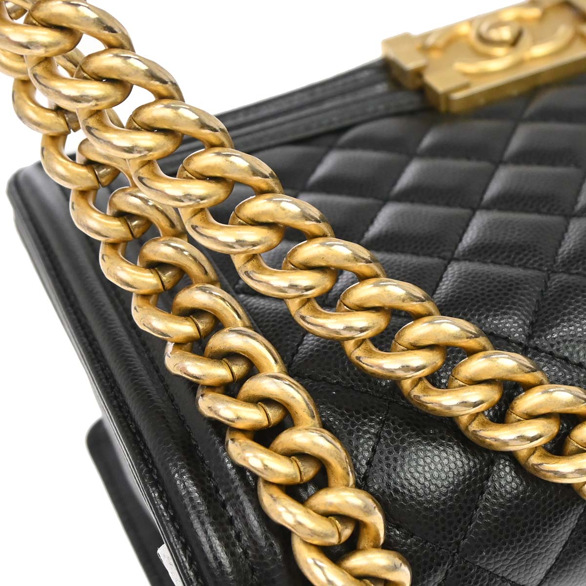 Boy Chanel 2019 Black Caviar Skin Medium Chain Shoulder Bag