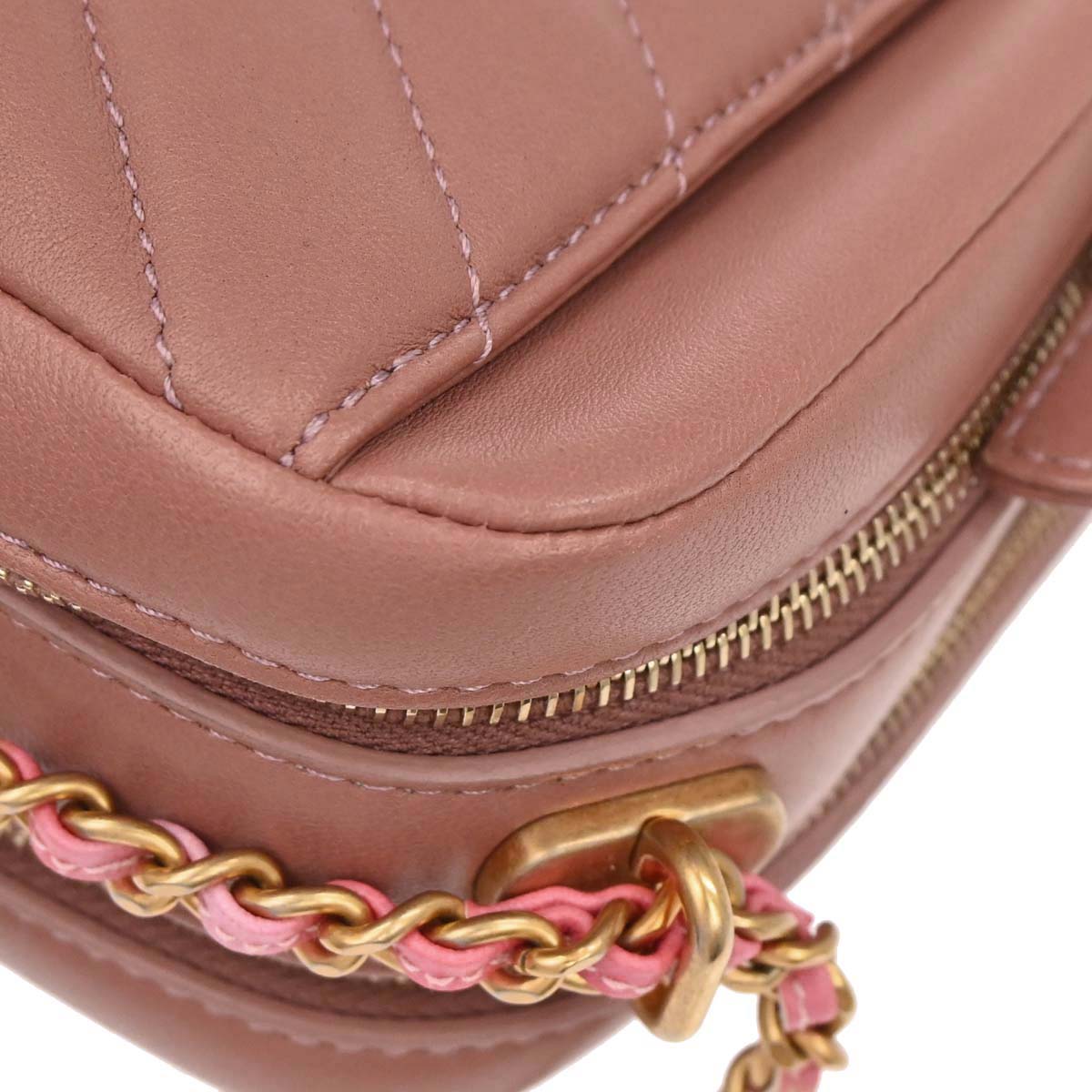 Chanel 2018 Pink Lambskin Chevron Camera Bag Mini