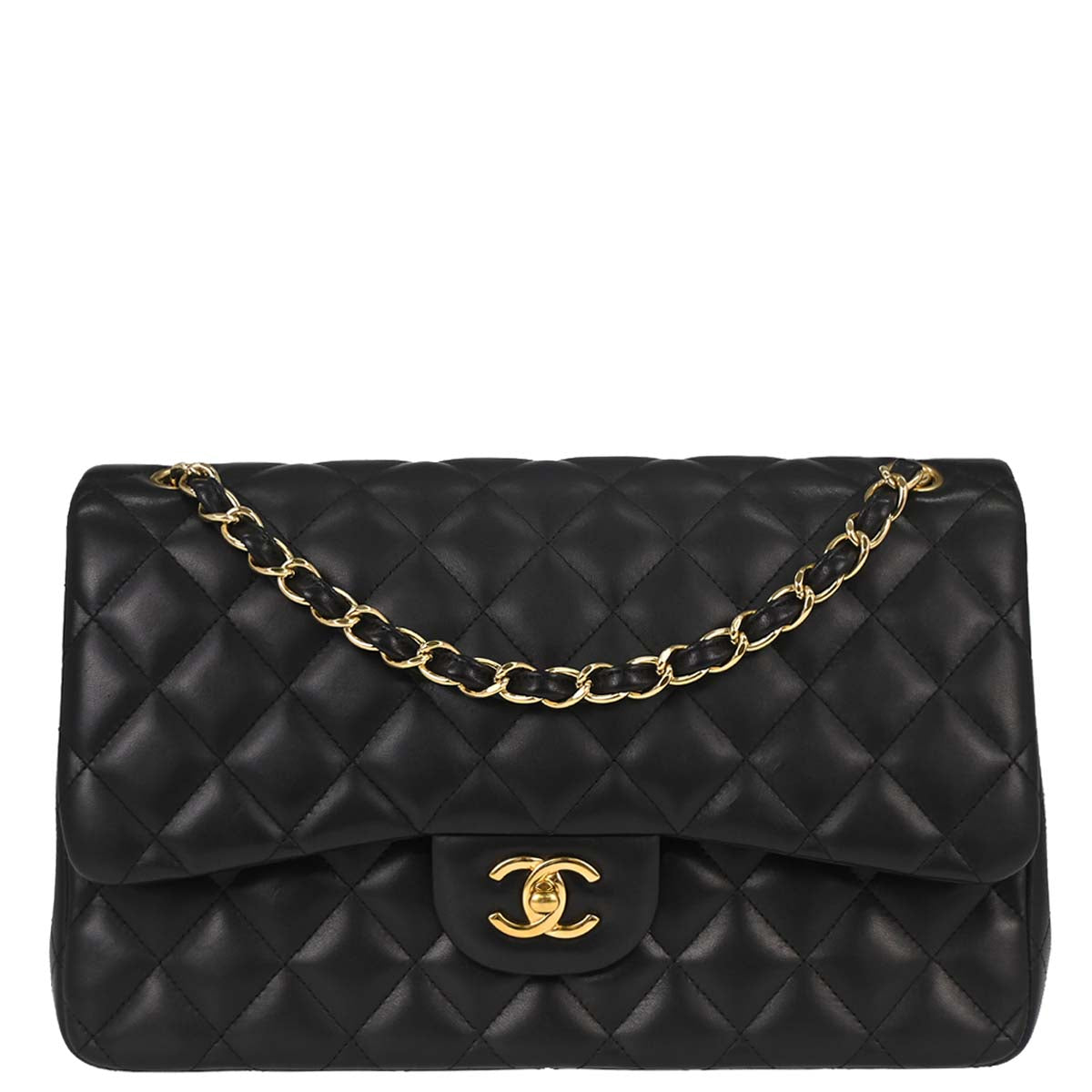 Chanel 2012-2013 Black Lambskin Jumbo Classic Double Flap Shoulder Bag