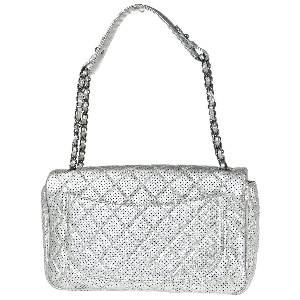 Chanel Silver Perforated Lambskin Handbag