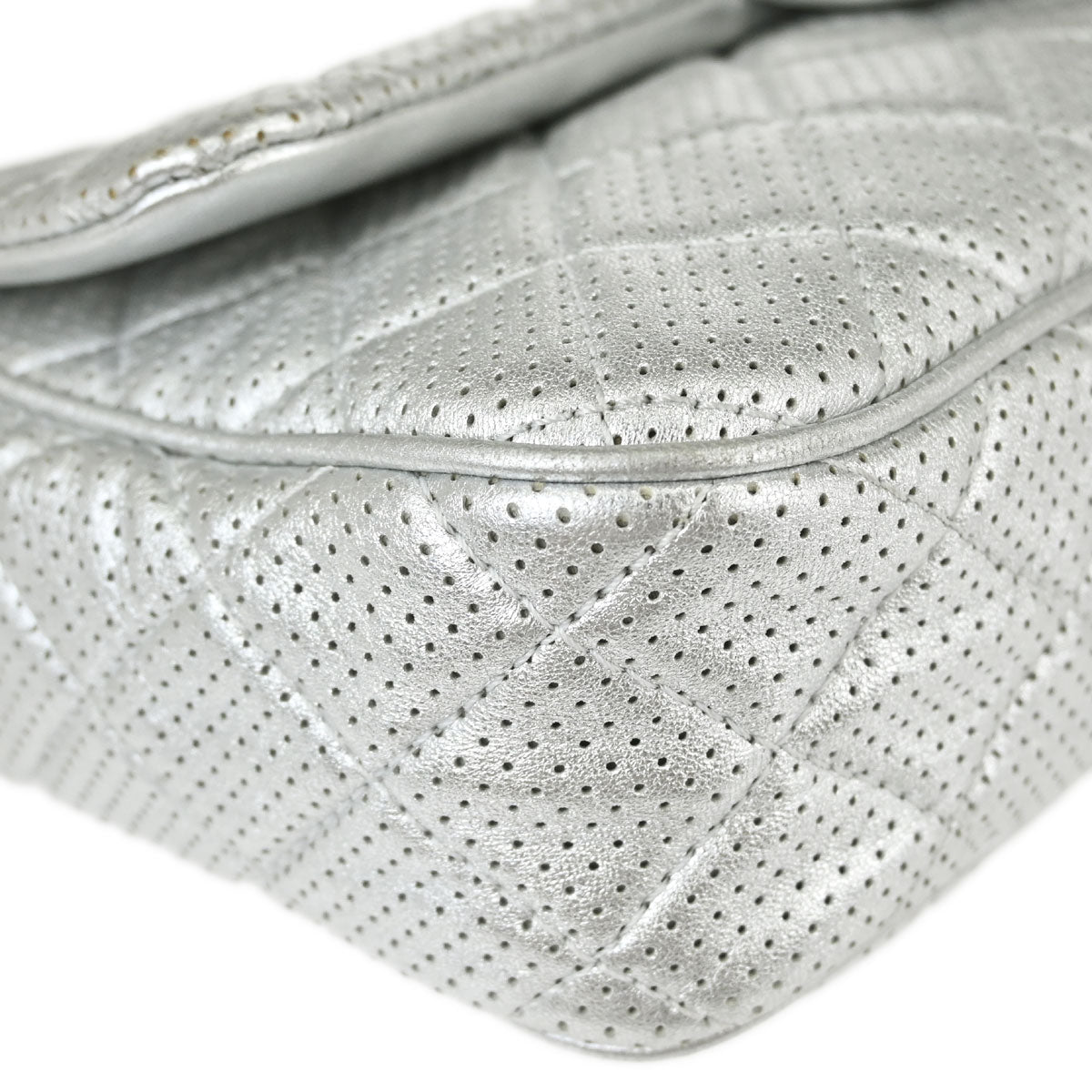 Chanel Silver Perforated Lambskin Handbag