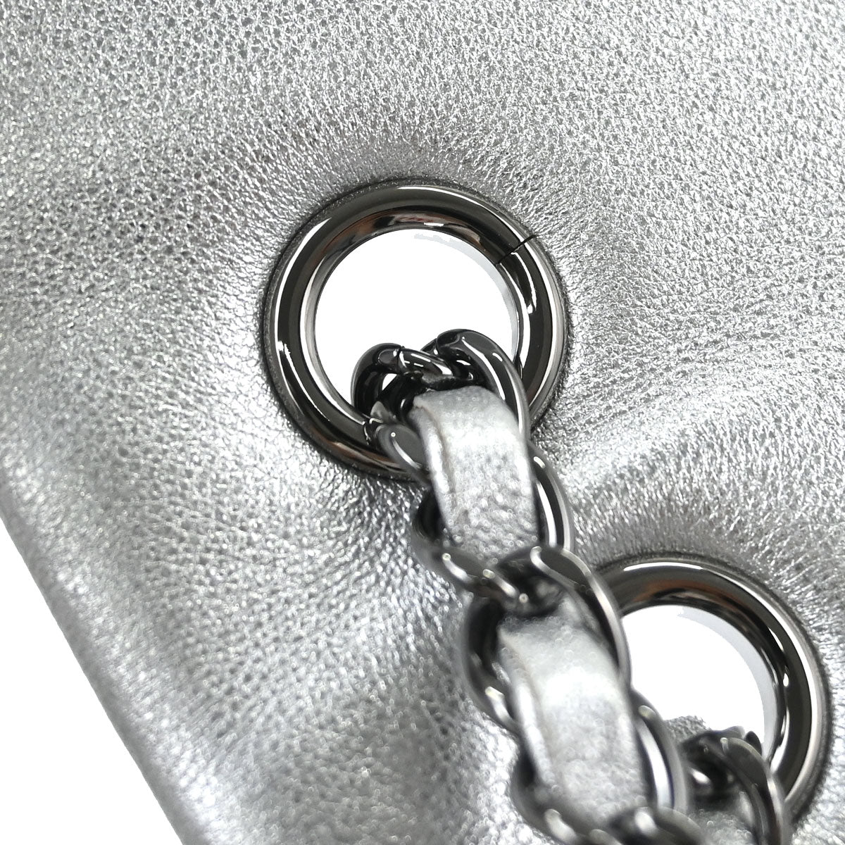 Chanel Silver Perforated Lambskin Handbag