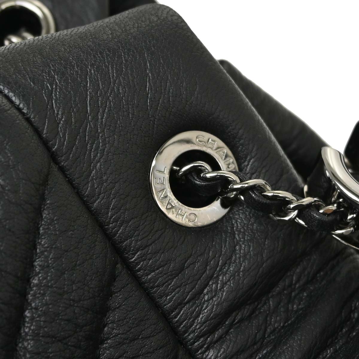 Chanel 2017 Black Deerskin Urban Spirit Chevron Drawstring Bucket Tote Handbag