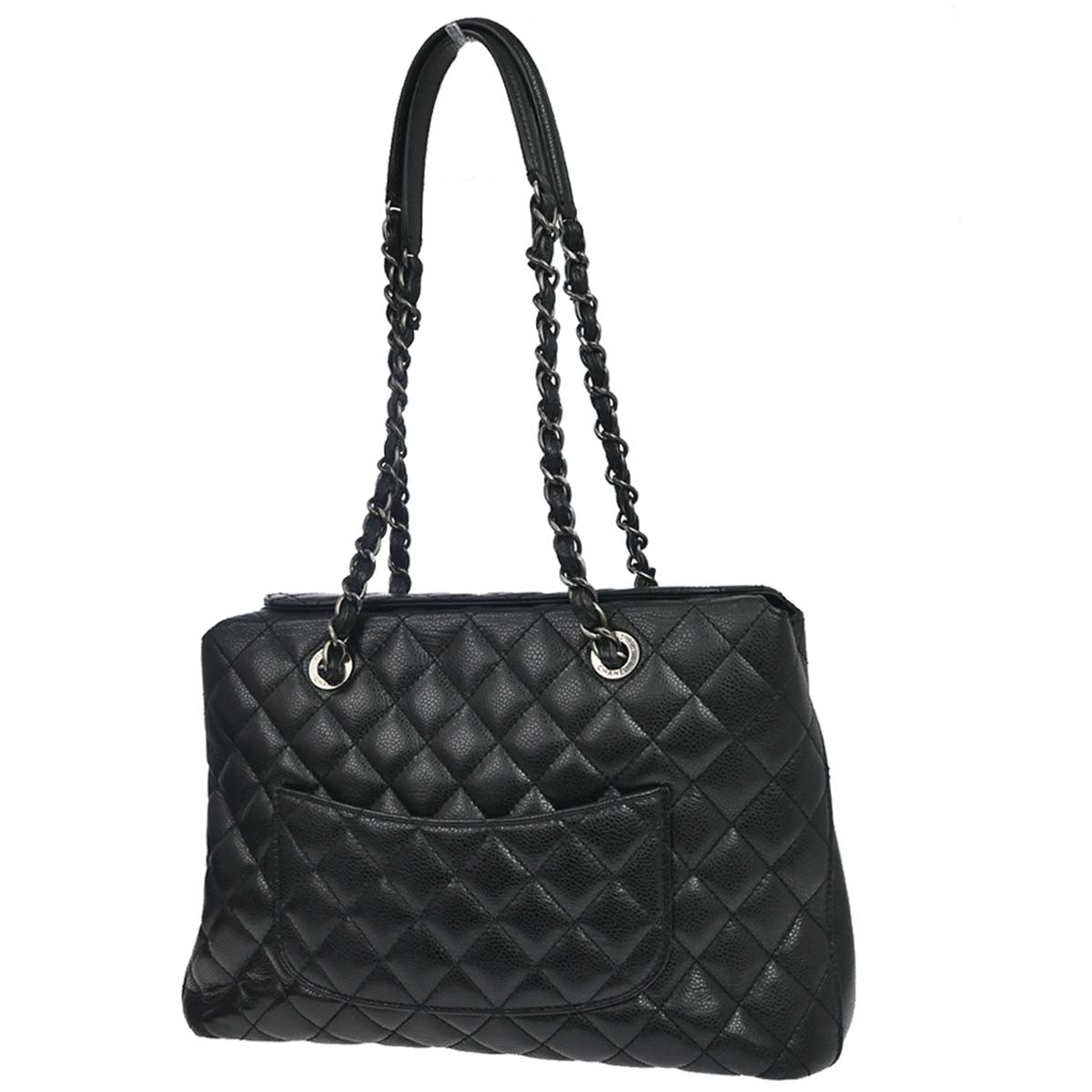 Chanel 2015-2016 Black Caviar Skin Tote Chain Handbag
