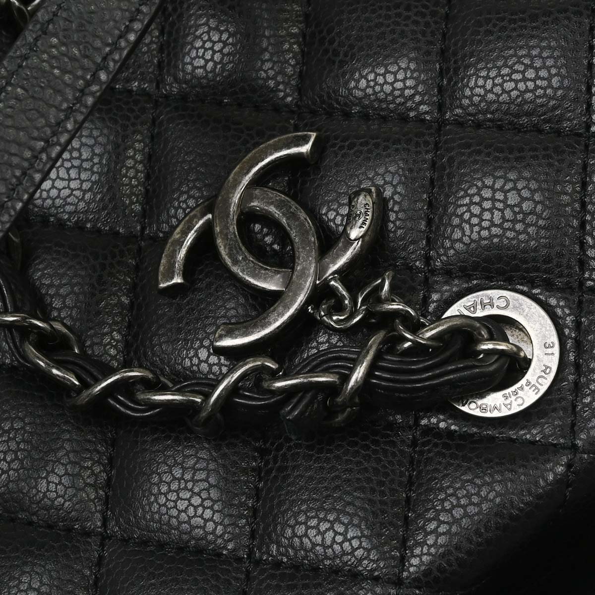 Chanel 2015-2016 Black Caviar Skin Tote Chain Handbag
