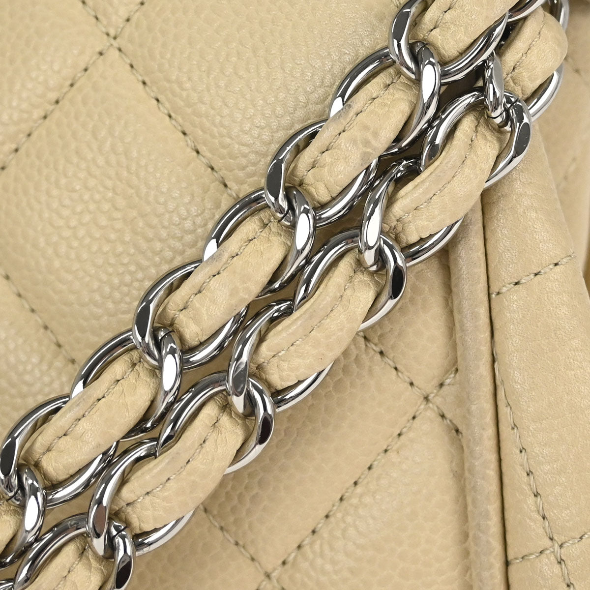Chanel Beige Caviar Skin Accordion Flap Shoulder Bag
