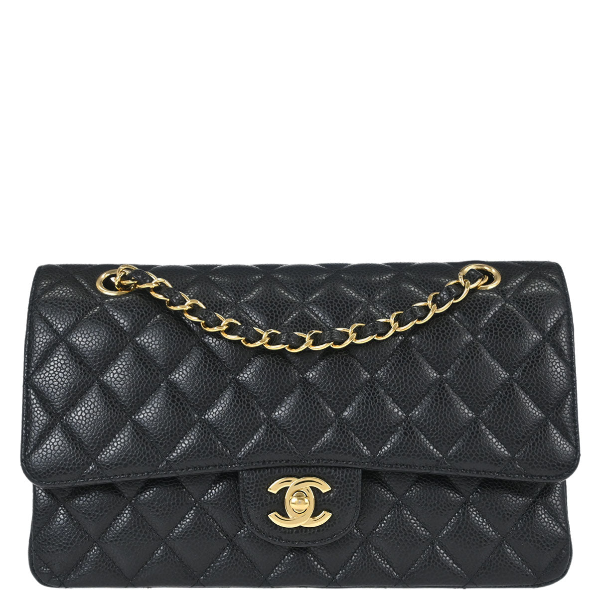Chanel 2016-2017 Black Caviar Skin Medium Classic Double Flap Shoulder Bag