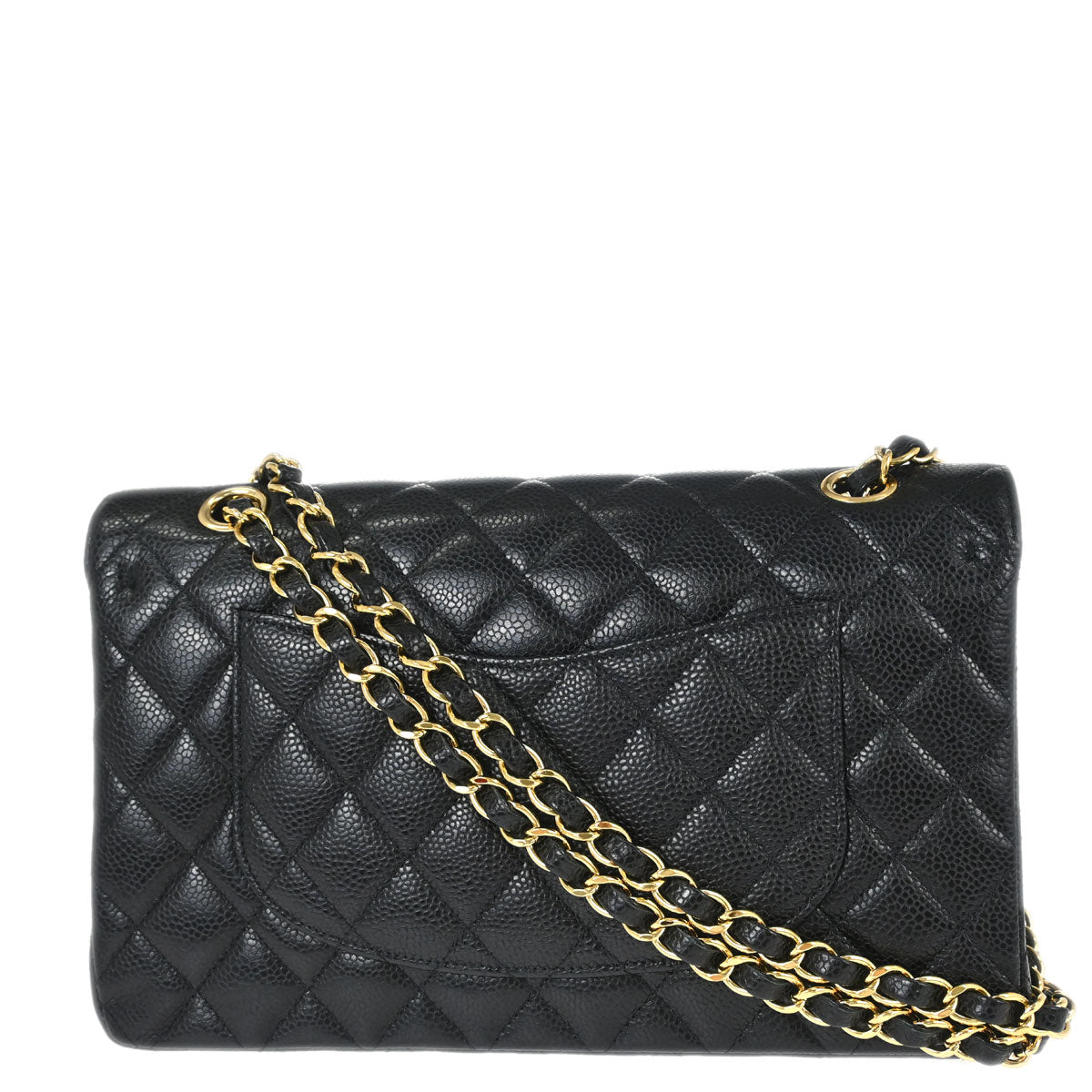 Chanel 2016-2017 Black Caviar Skin Medium Classic Double Flap Shoulder Bag