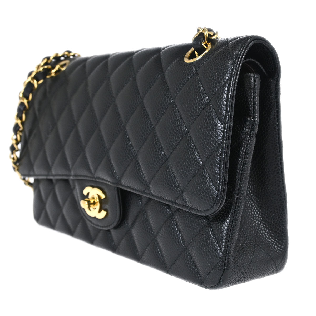 Chanel 2016-2017 Black Caviar Skin Medium Classic Double Flap Shoulder Bag
