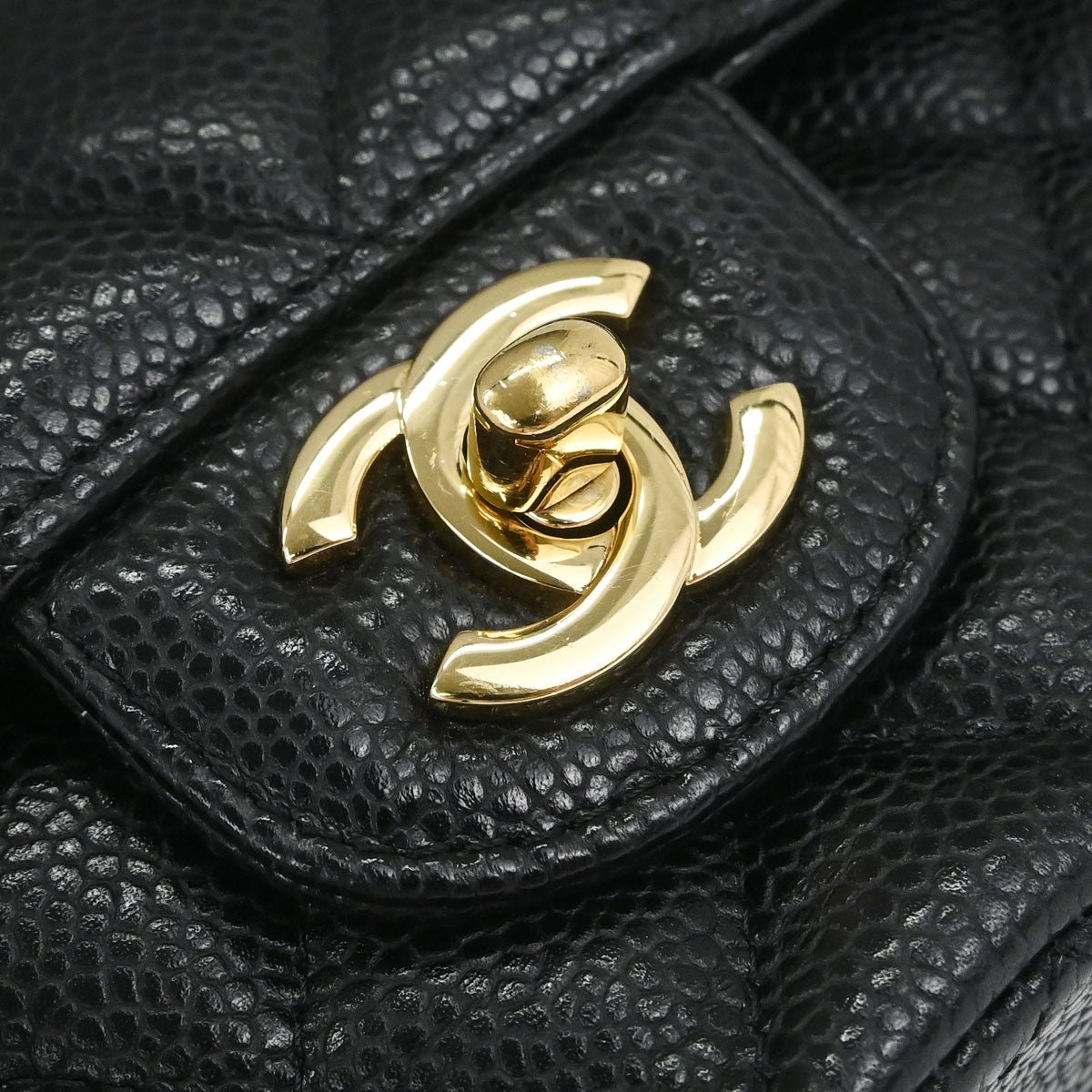 Chanel 2016-2017 Black Caviar Skin Medium Classic Double Flap Shoulder Bag