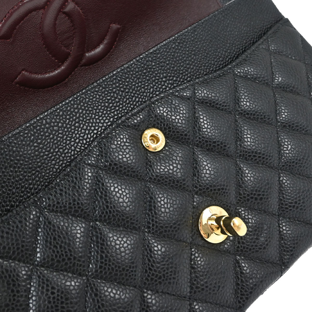 Chanel 2016-2017 Black Caviar Skin Medium Classic Double Flap Shoulder Bag