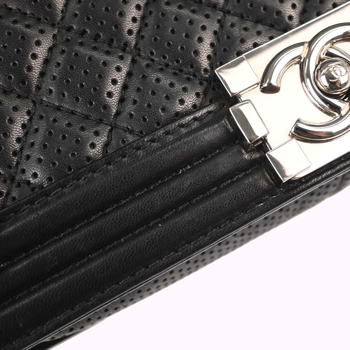 Boy Chanel 2014 Black Perforated Lambskin Medium Shoulder Bag