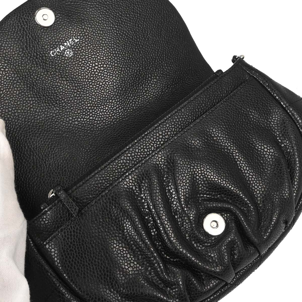 Chanel 2013-2014 Black Caviar Skin Half Moon Flap WOC Wallet on Chain Shoulder Bag