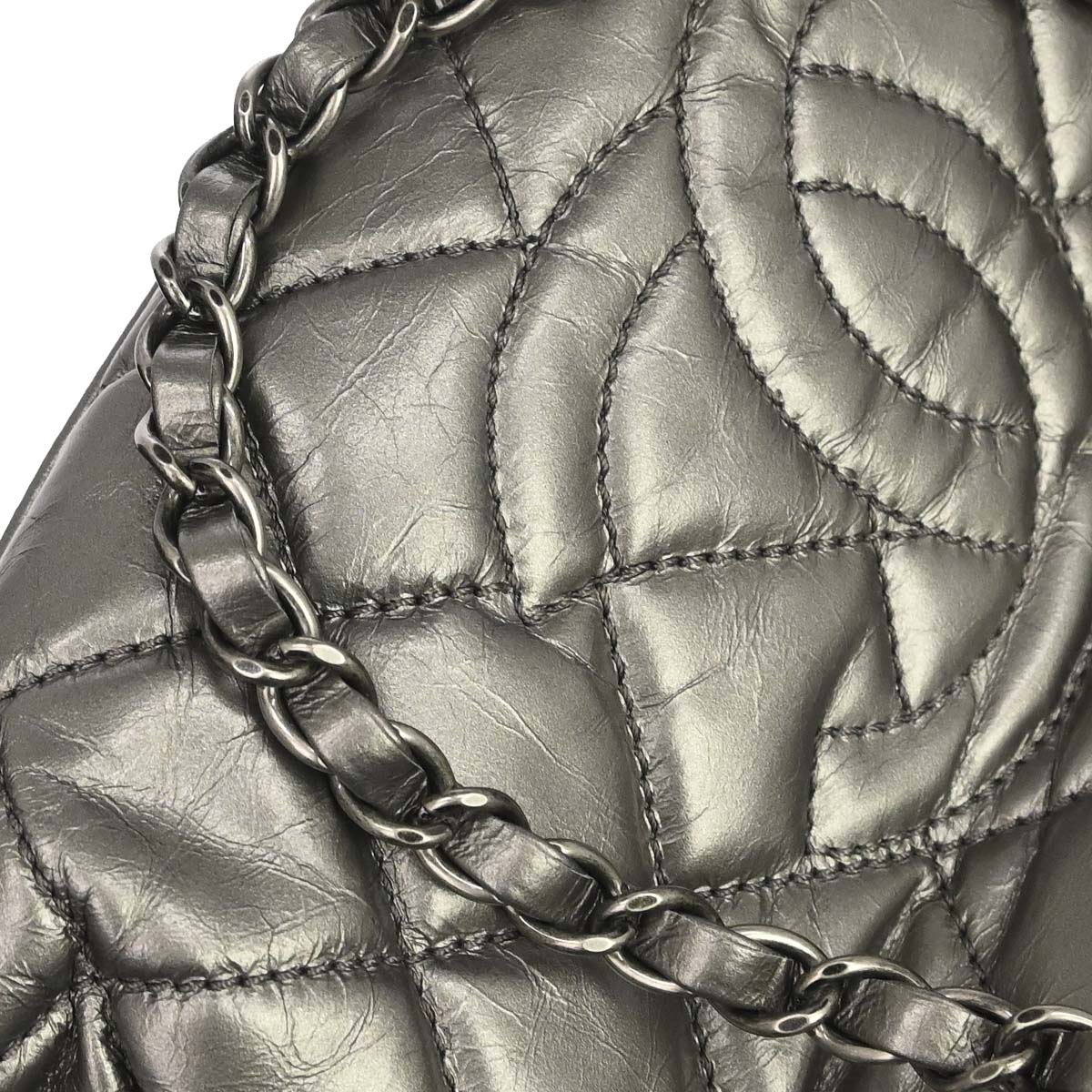 Chanel 2012 Metallic Silver Calfskin Chain Me Tote Handbag