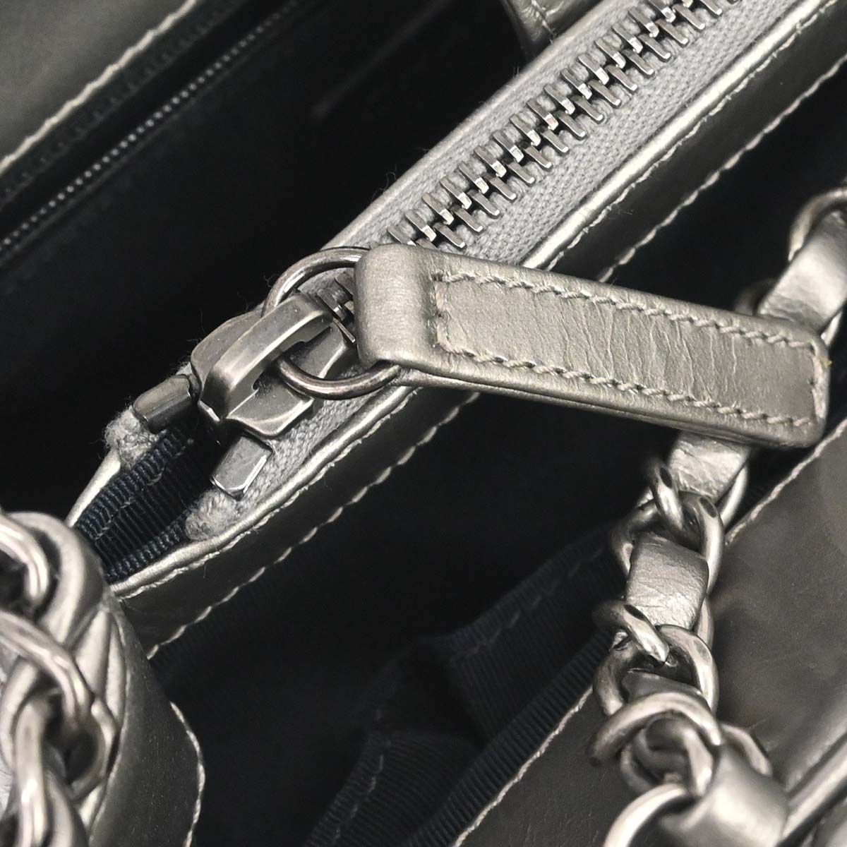 Chanel 2012 Metallic Silver Calfskin Chain Me Tote Handbag