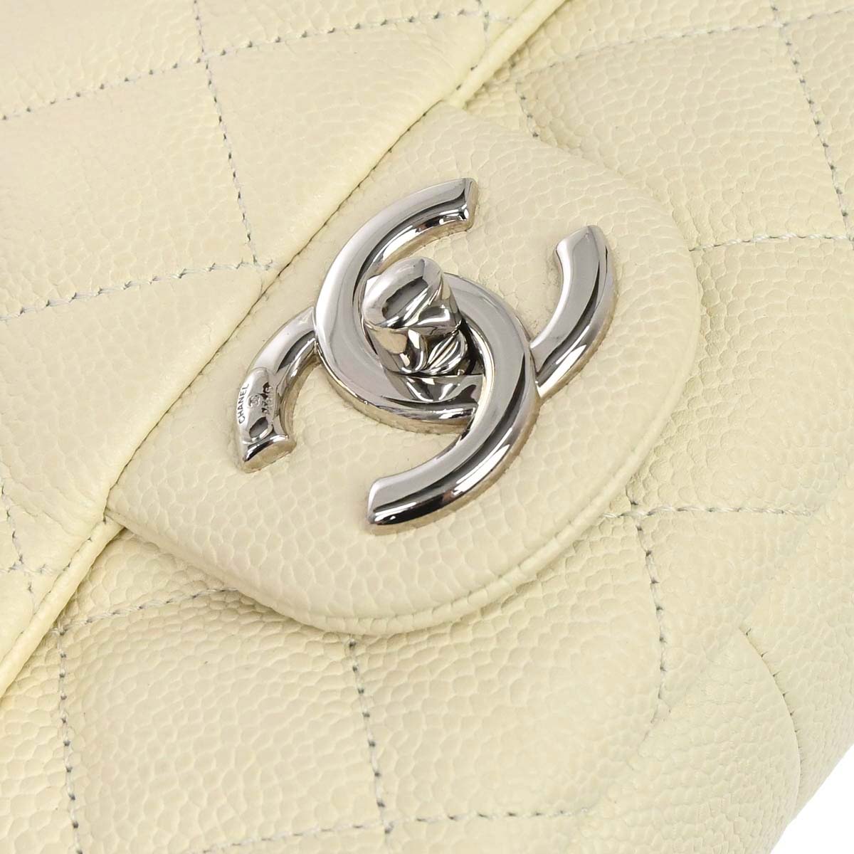 Chanel 2014-2015 Ivory Caviar Skin Easy Double Chain Flap Bag