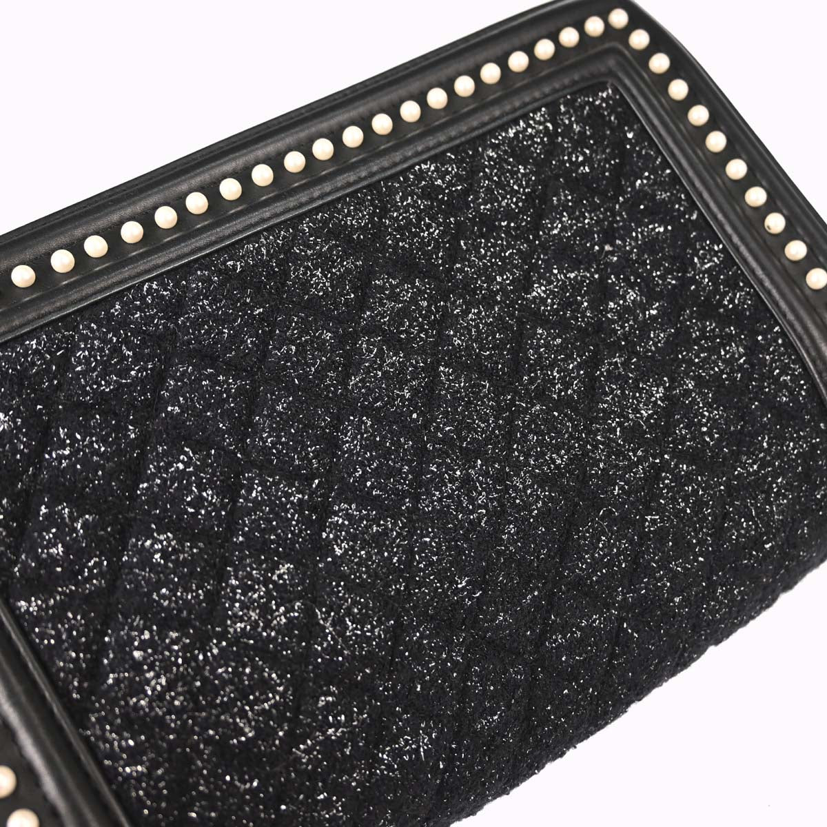 Boy Chanel 2018-2019 Black Tweed Calfskin Costume Pearl Medium Shoulder Bag
