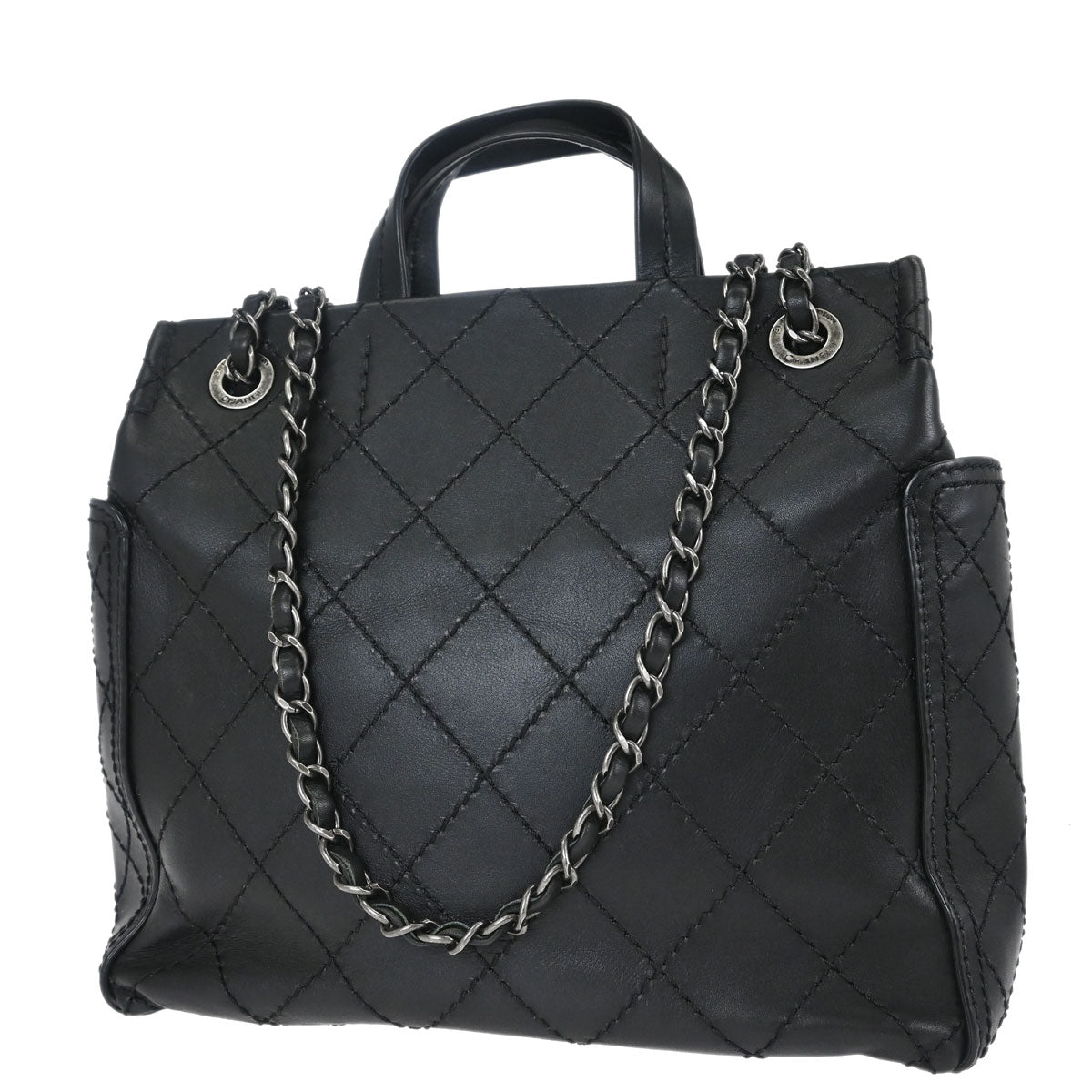 Chanel 2015-2016 Black Calfskin Wild Stitch CC Pocket Tote 2way Handbag