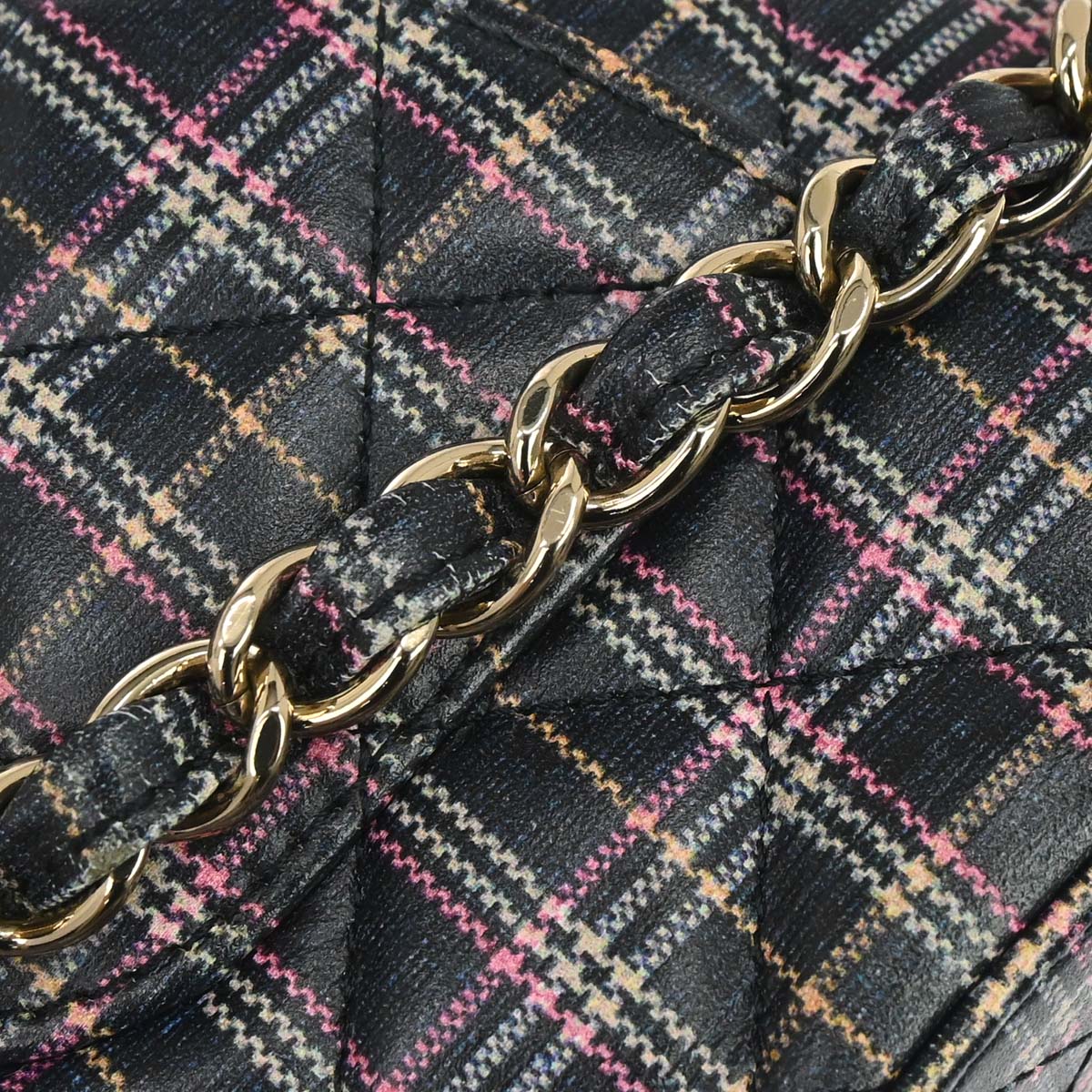 Chanel 2019 Navy Calfskin Plaid Printed Flap Bag Shoulder Bag
