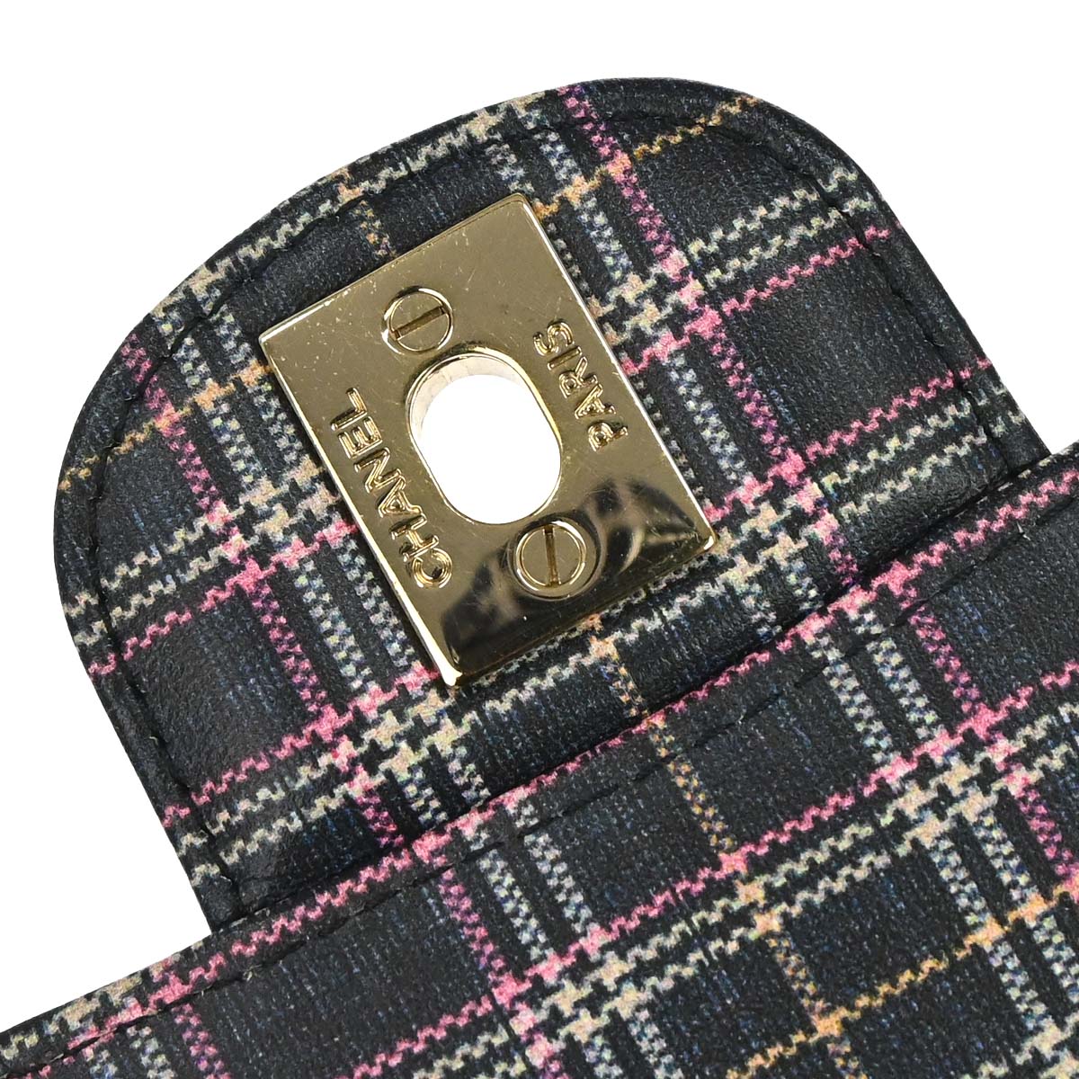 Chanel 2019 Navy Calfskin Plaid Printed Flap Bag Shoulder Bag