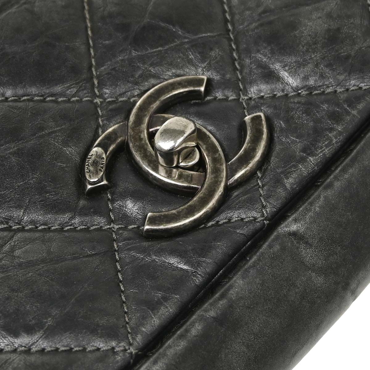 Chanel 2012 Gray Calfskin Pondicherry Flap 2way Shoulder Handbag