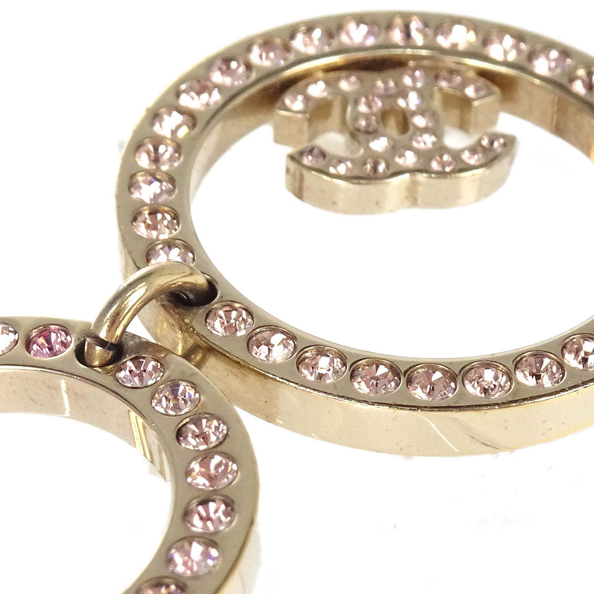 Chanel Hoop Dangle Pierced Earrings Gold Rhinestone B18V