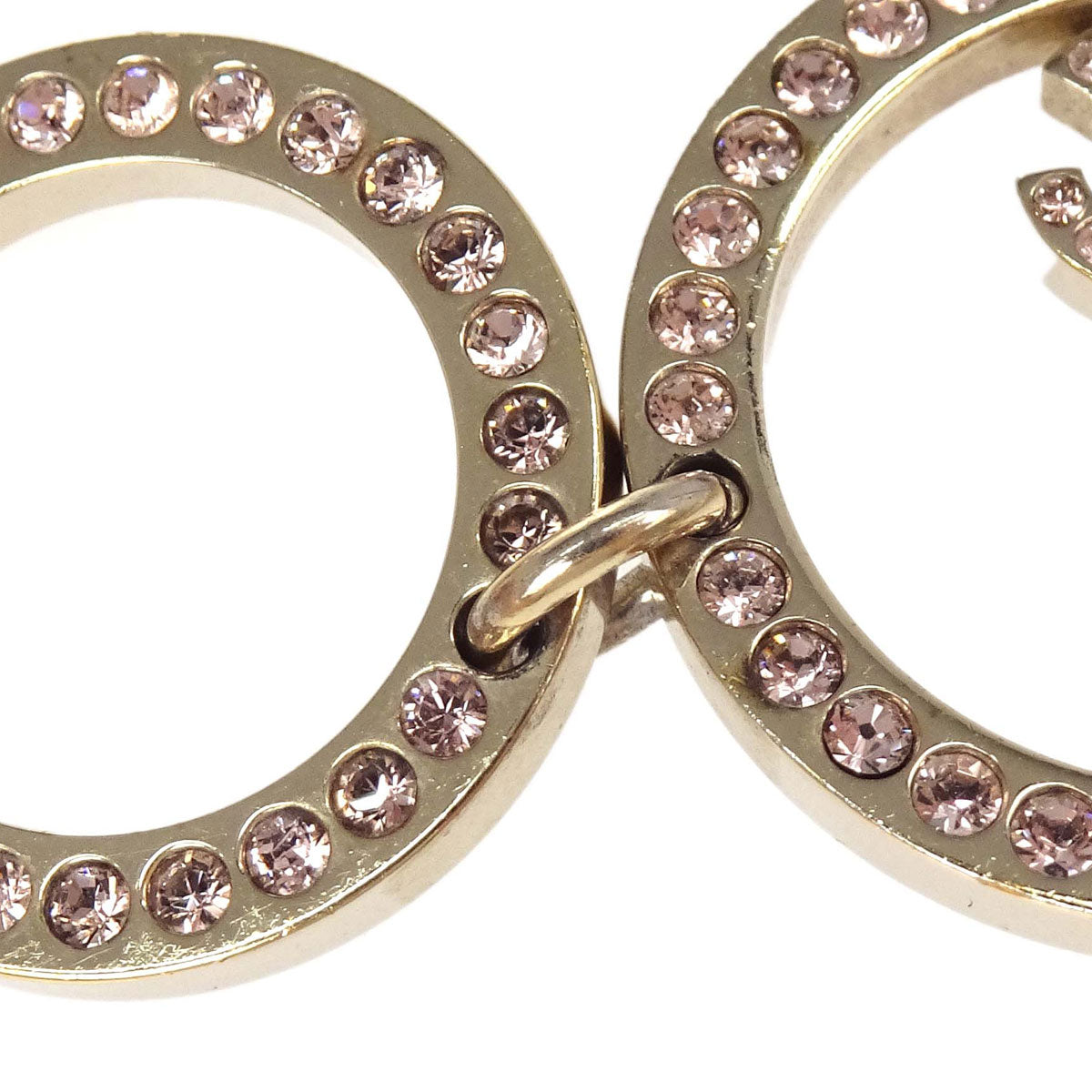 Chanel Hoop Dangle Pierced Earrings Gold Rhinestone B18V