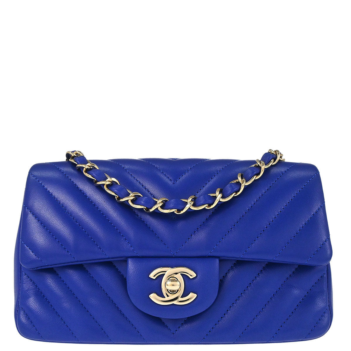 Chanel 2017-2018 Blue Lambskin Chevron Shoulder Bag
