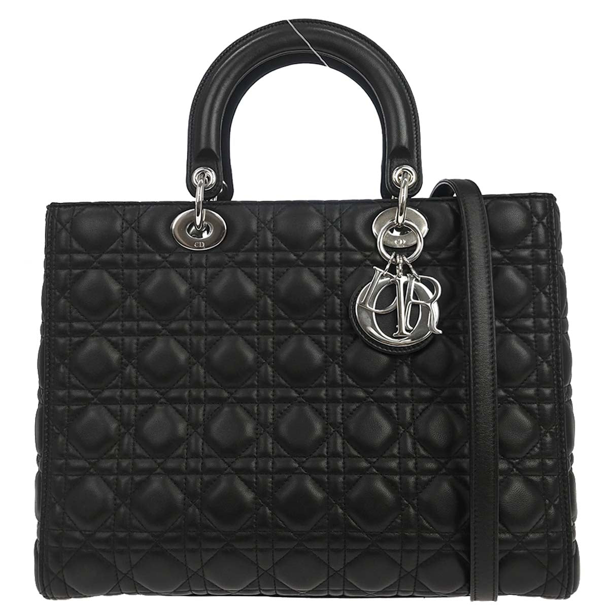 Christian Dior 2015 Black Lambskin Lady Dior Cannage 2way Shoulder Handbag