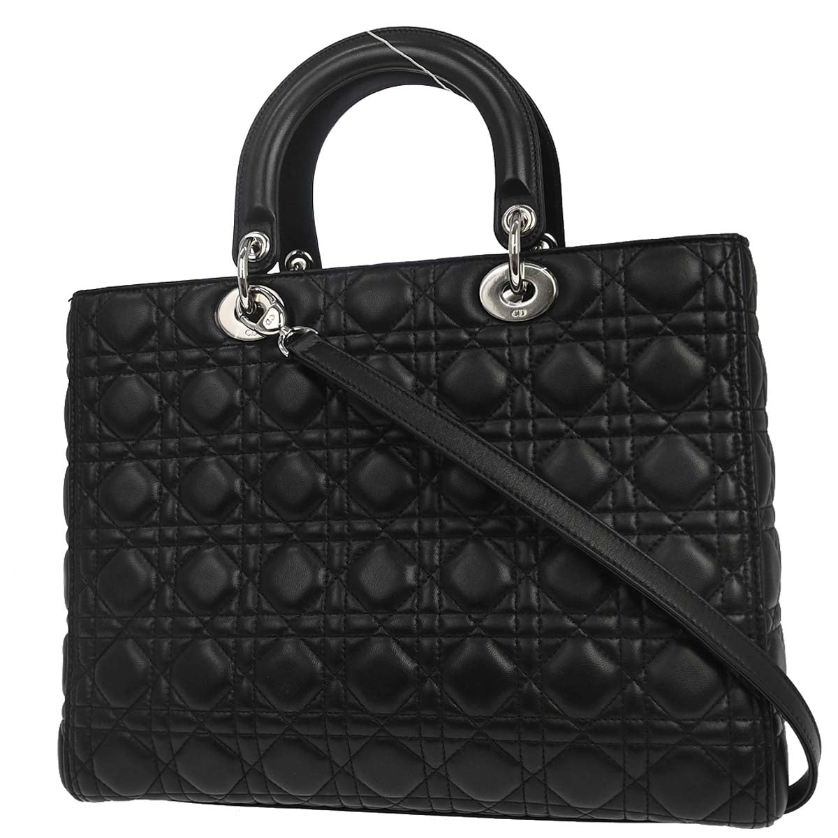 Christian Dior 2015 Black Lambskin Lady Dior Cannage 2way Shoulder Handbag