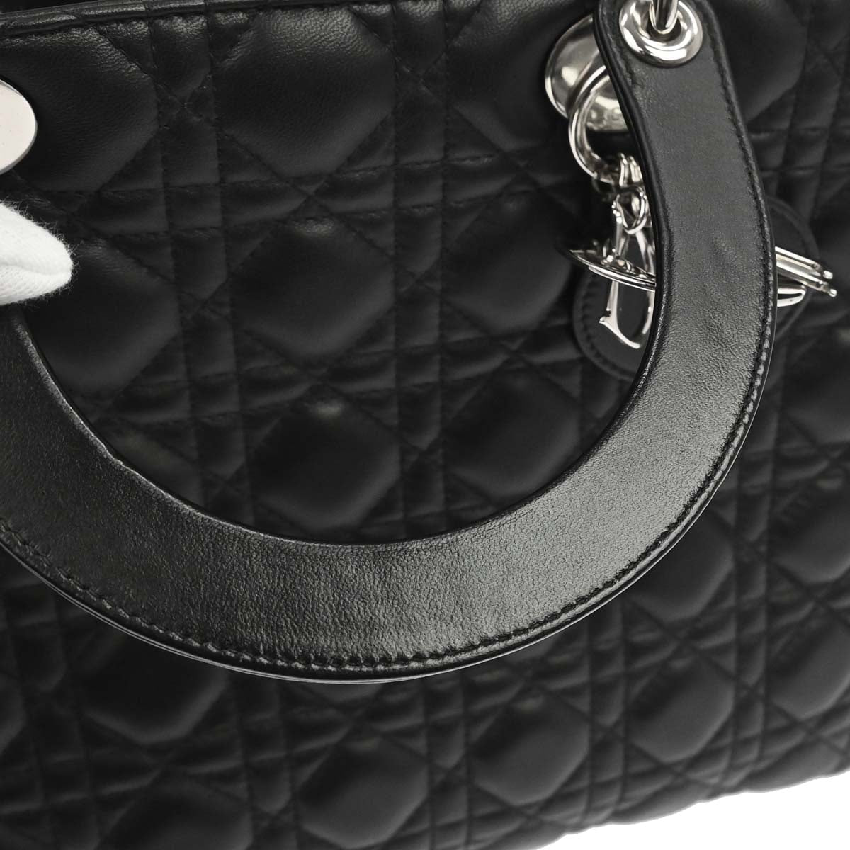 Christian Dior 2015 Black Lambskin Lady Dior Cannage 2way Shoulder Handbag