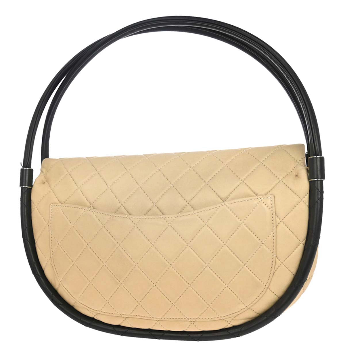 Chanel 2013-2014 Beige Black Lambskin Hula Hoop Large Handbag
