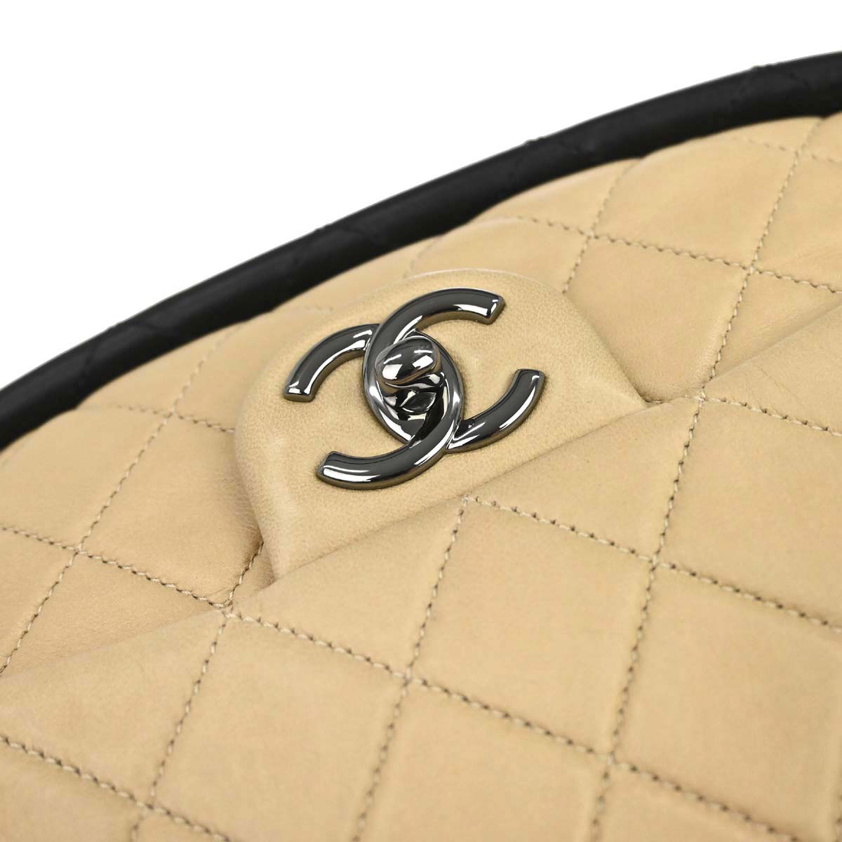 Chanel 2013-2014 Beige Black Lambskin Hula Hoop Large Handbag