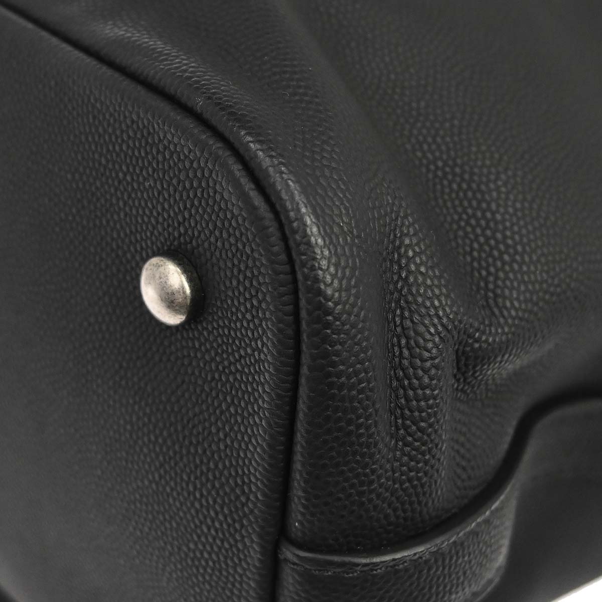 Chanel 2019 Black Caviar Skin Coco Eyelets Large Shopping Tote 2way Shoulder Chain Handbag