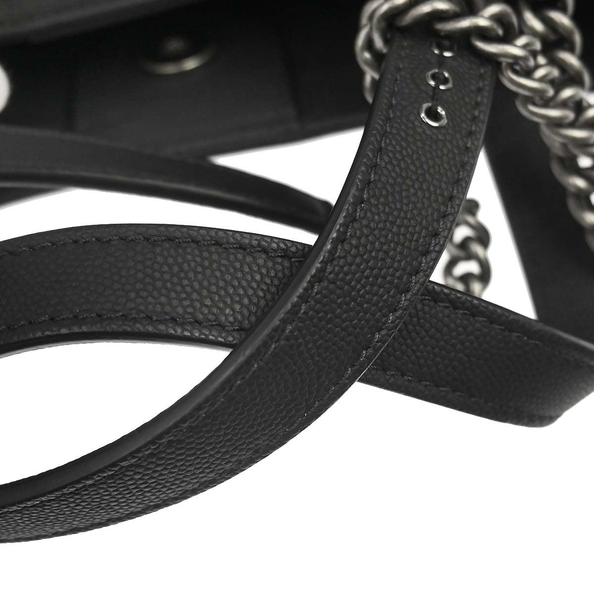 Chanel 2019 Black Caviar Skin Coco Eyelets Large Shopping Tote 2way Shoulder Chain Handbag