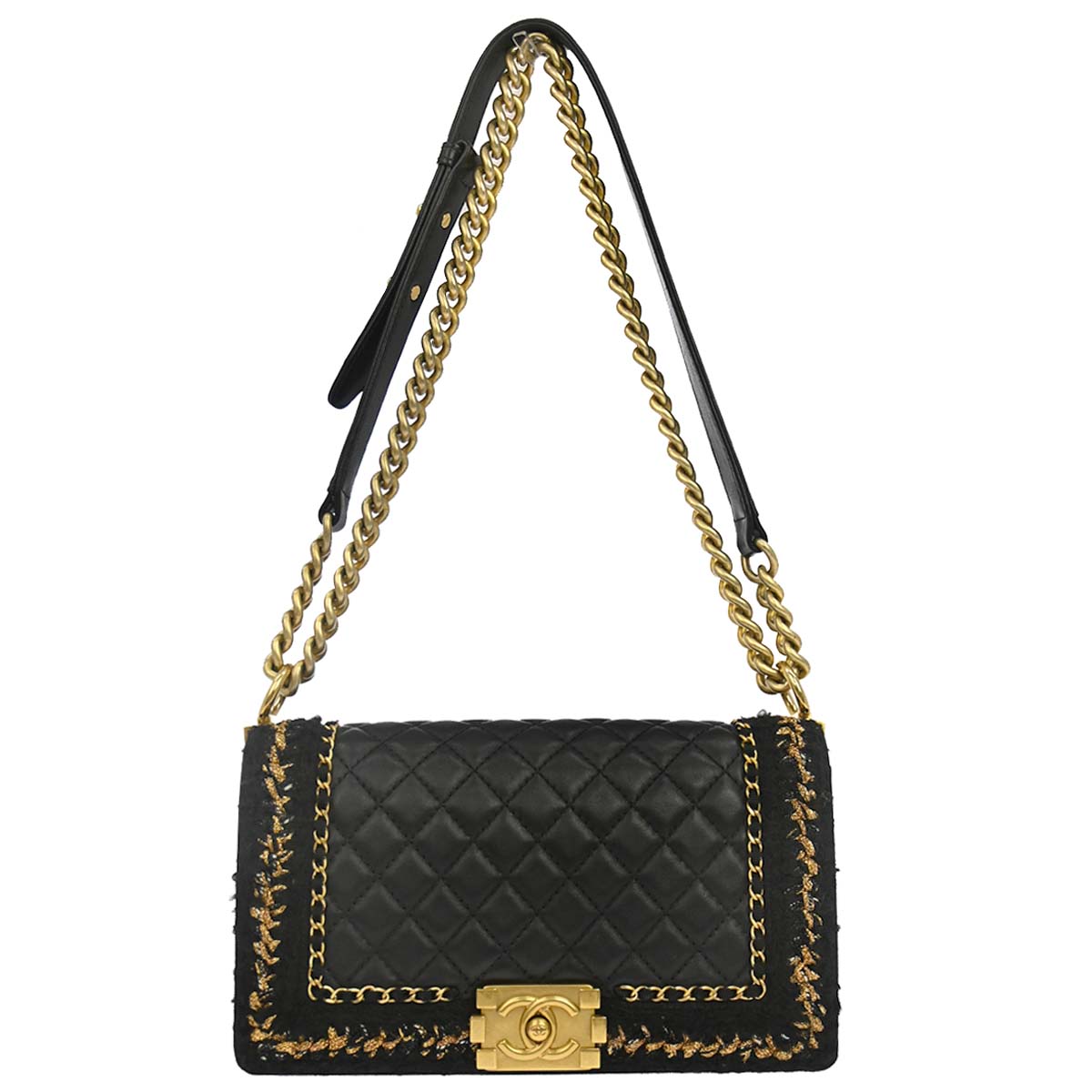 Boy Chanel 2017 Black Lambskin Tweed Medium Shoulder Bag