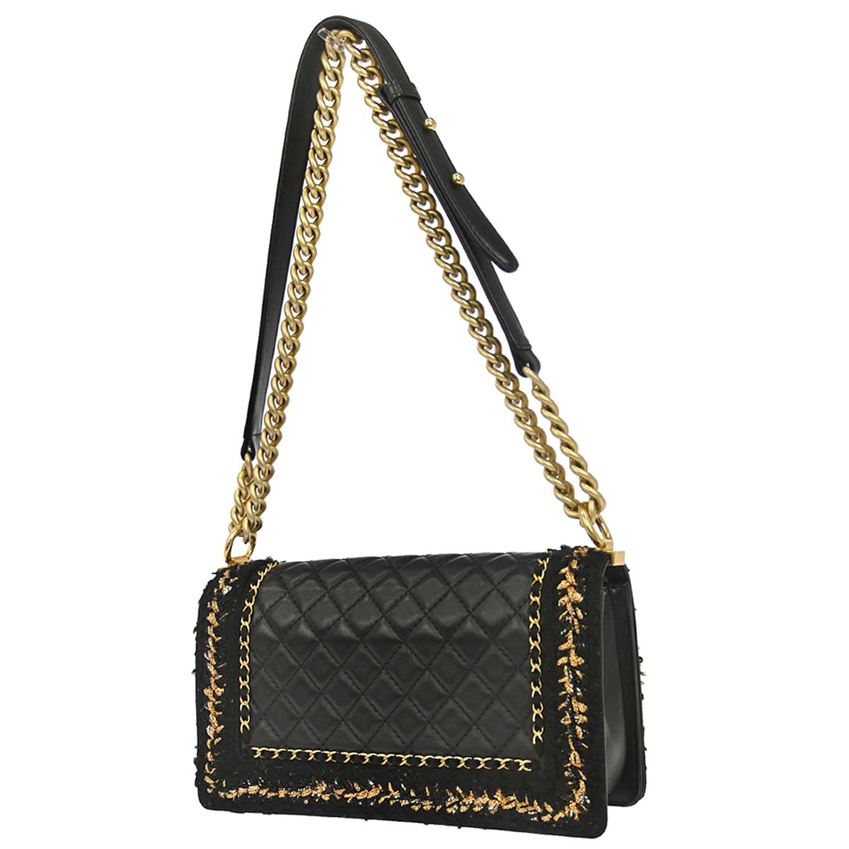 Boy Chanel 2017 Black Lambskin Tweed Medium Shoulder Bag