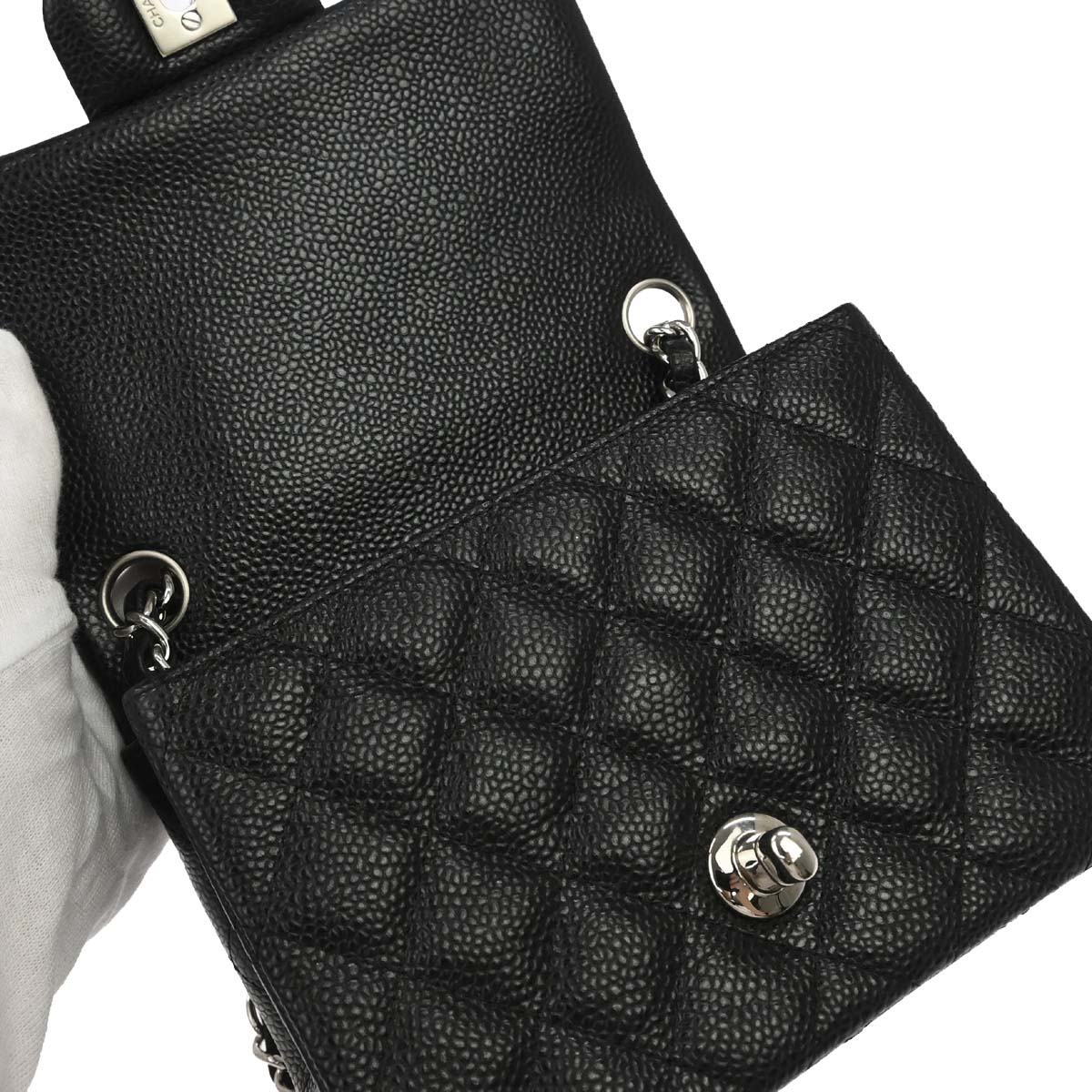Chanel 2014-2015 Black Caviar Skin Mini Classic Square Flap Shoulder Bag 17