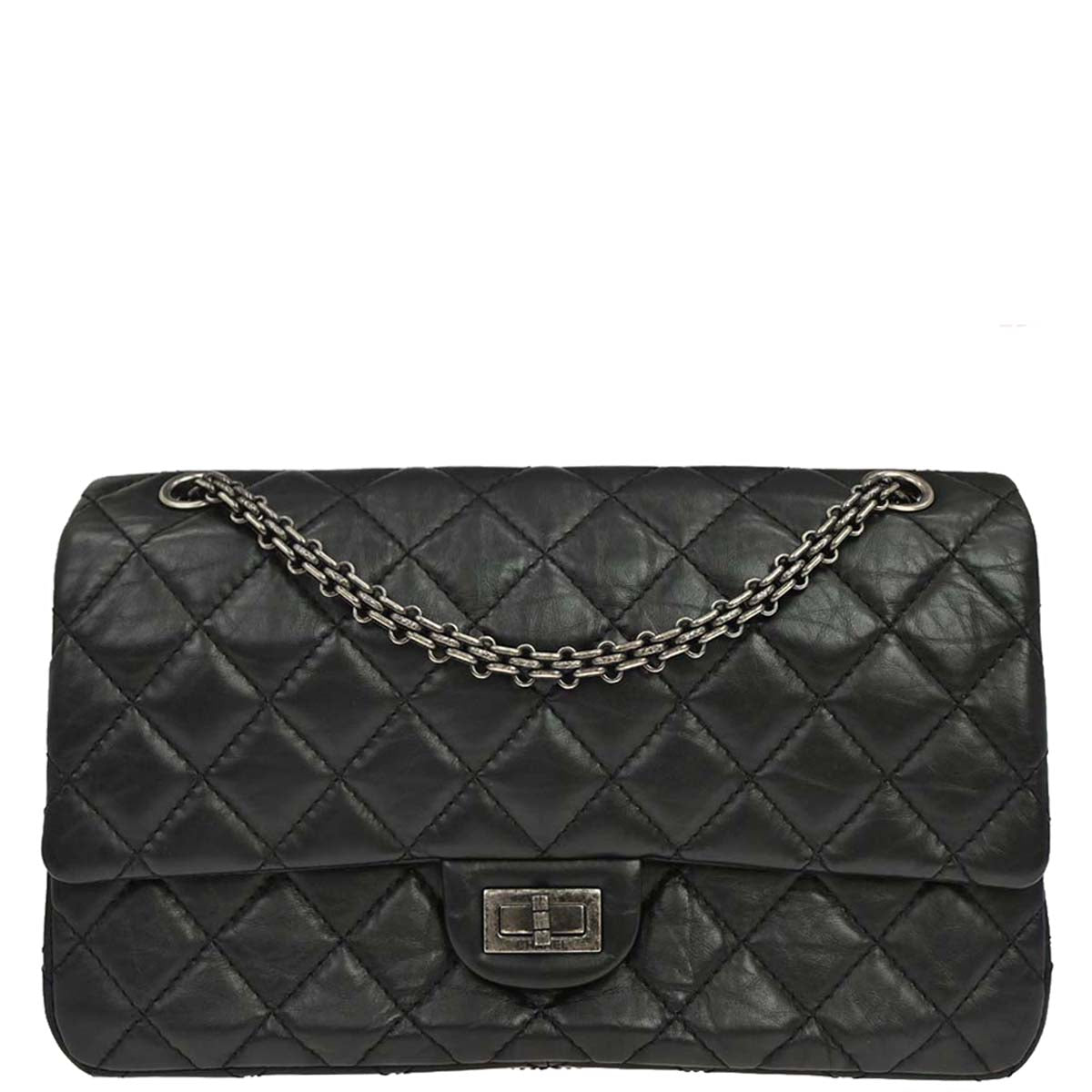 Chanel 2014 Black Calfskin 2.55 Classic Double Flap Shoulder Bag
