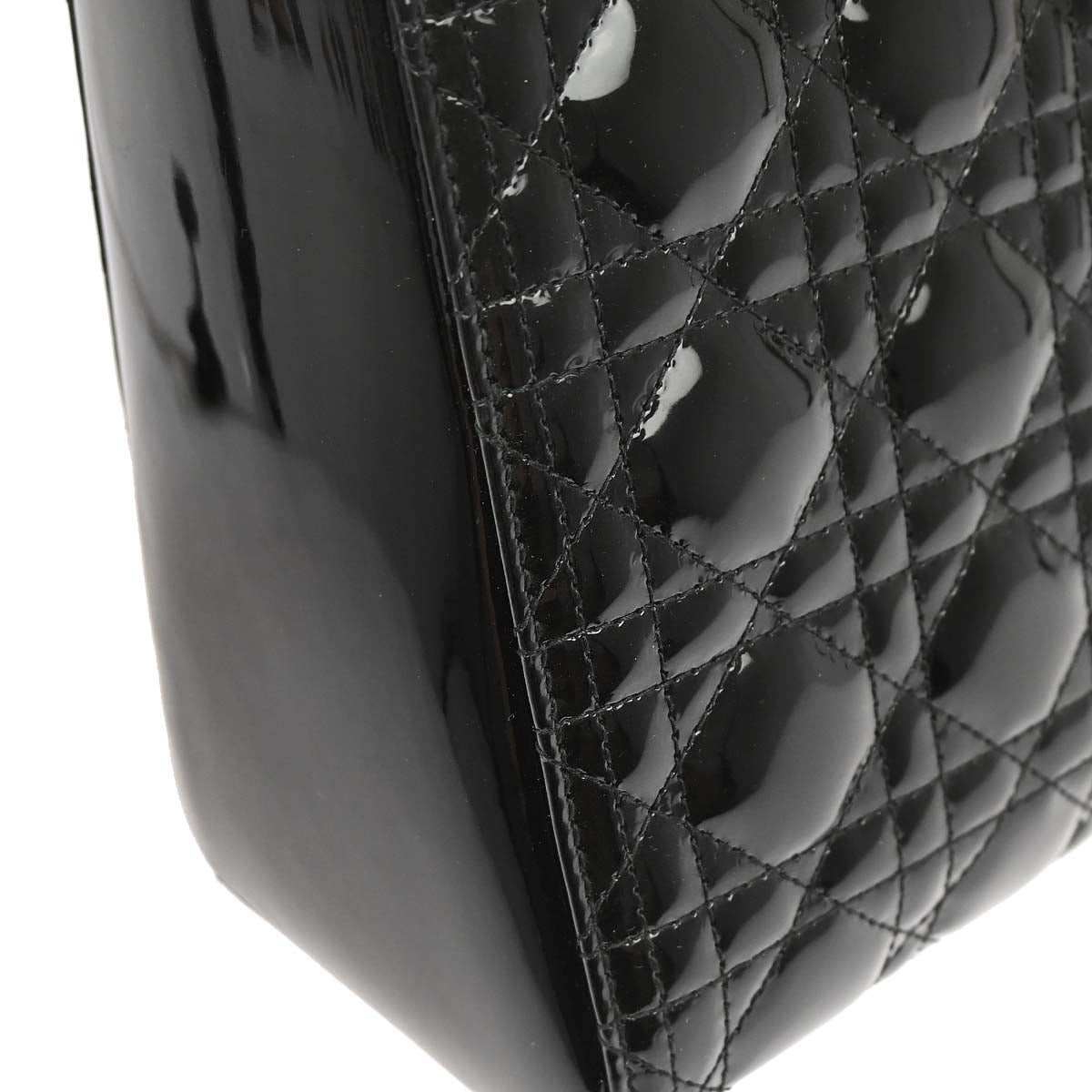 Christian Dior Black Patent leather Medium Lady Dior Cannage 2way Shoulder Handbag
