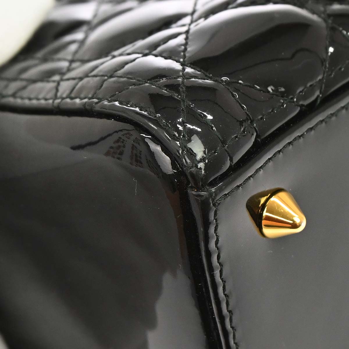 Christian Dior Black Patent leather Medium Lady Dior Cannage 2way Shoulder Handbag