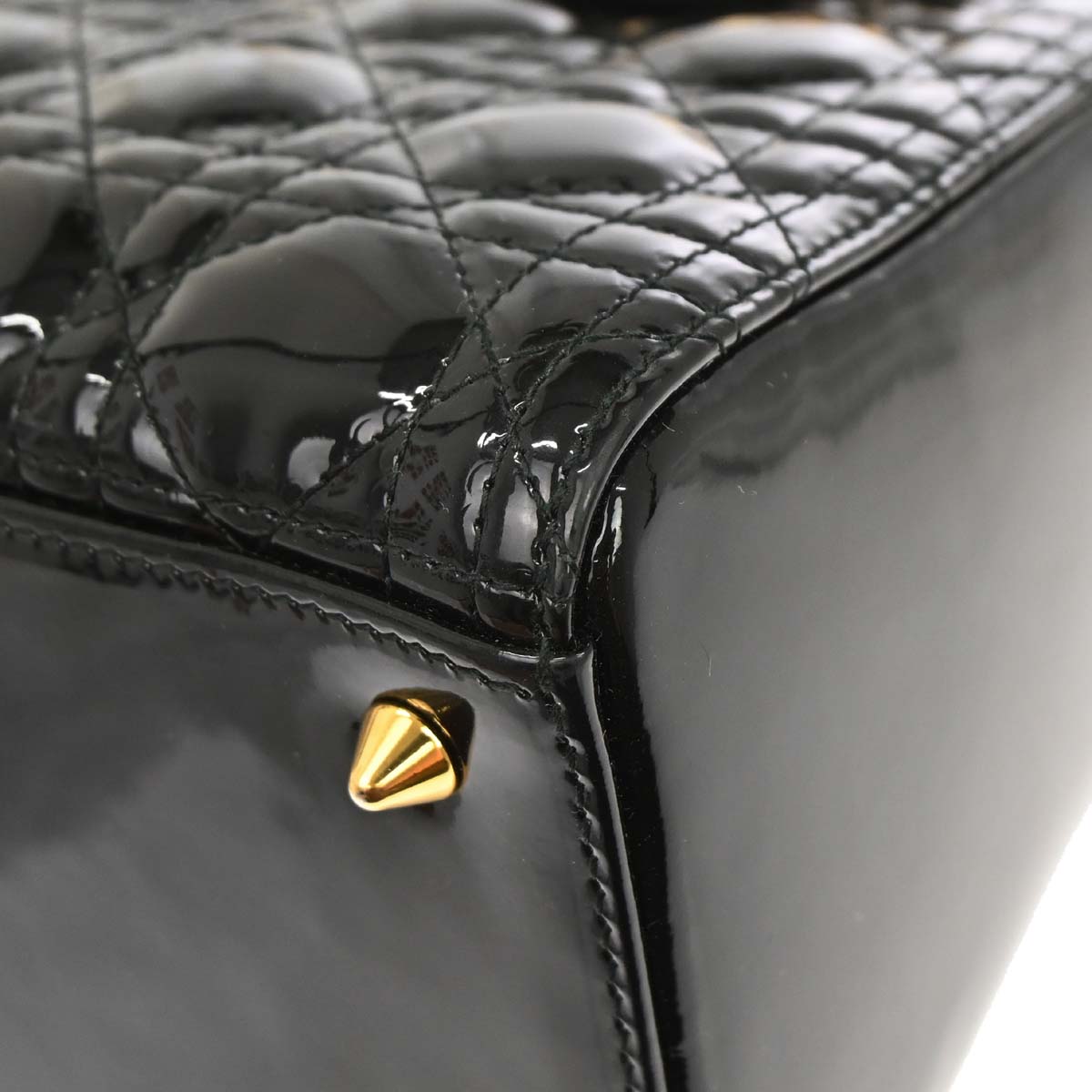 Christian Dior Black Patent leather Medium Lady Dior Cannage 2way Shoulder Handbag