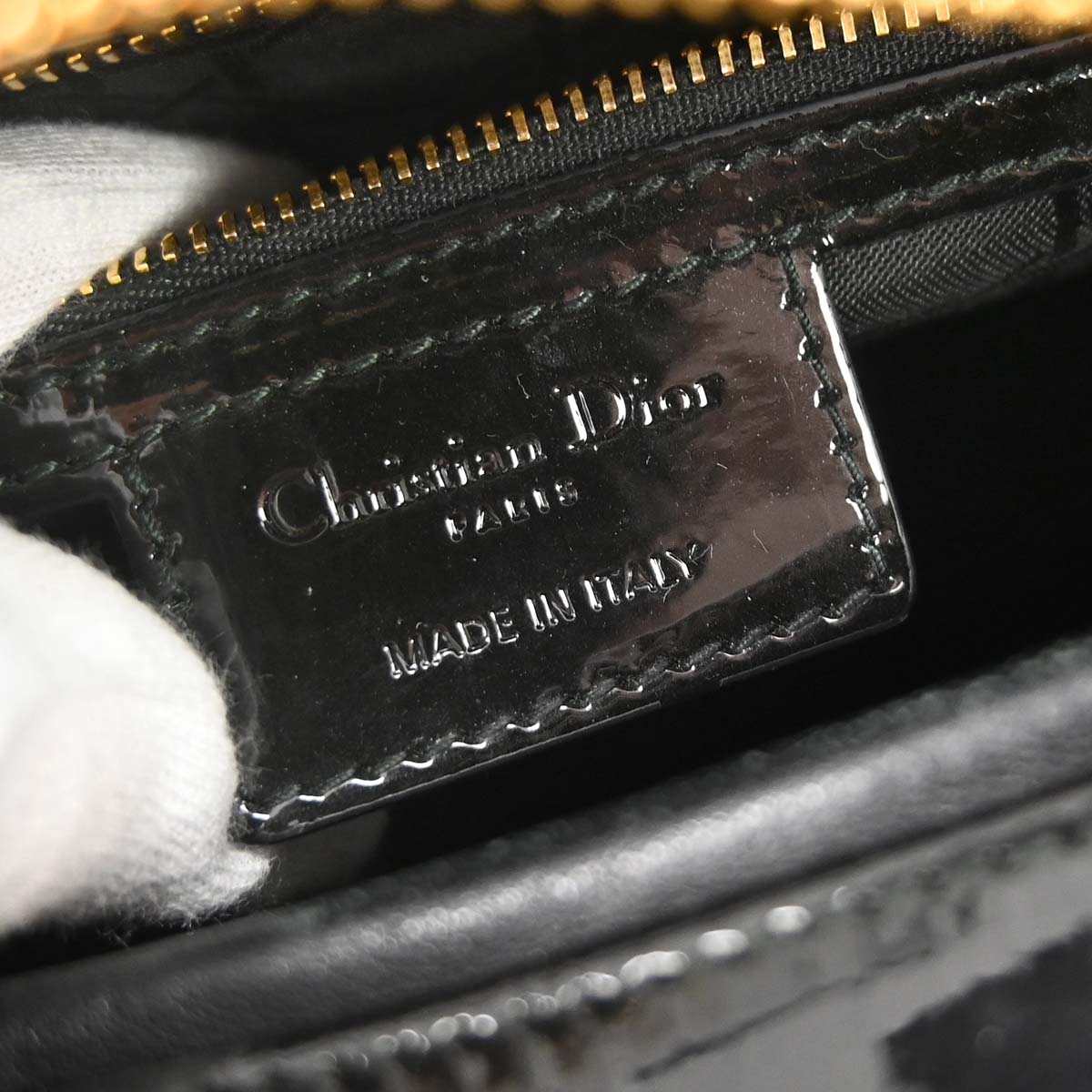 Christian Dior Black Patent leather Medium Lady Dior Cannage 2way Shoulder Handbag