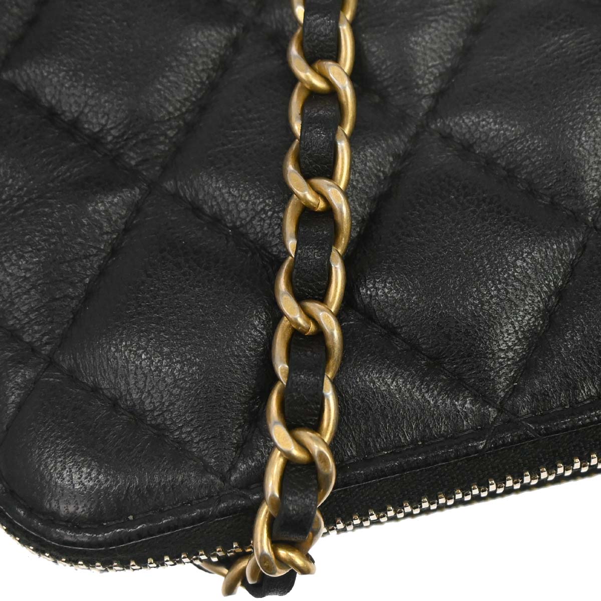 Chanel 2019 Black Lambskin Double Zip Chain WOC Shoulder Bag