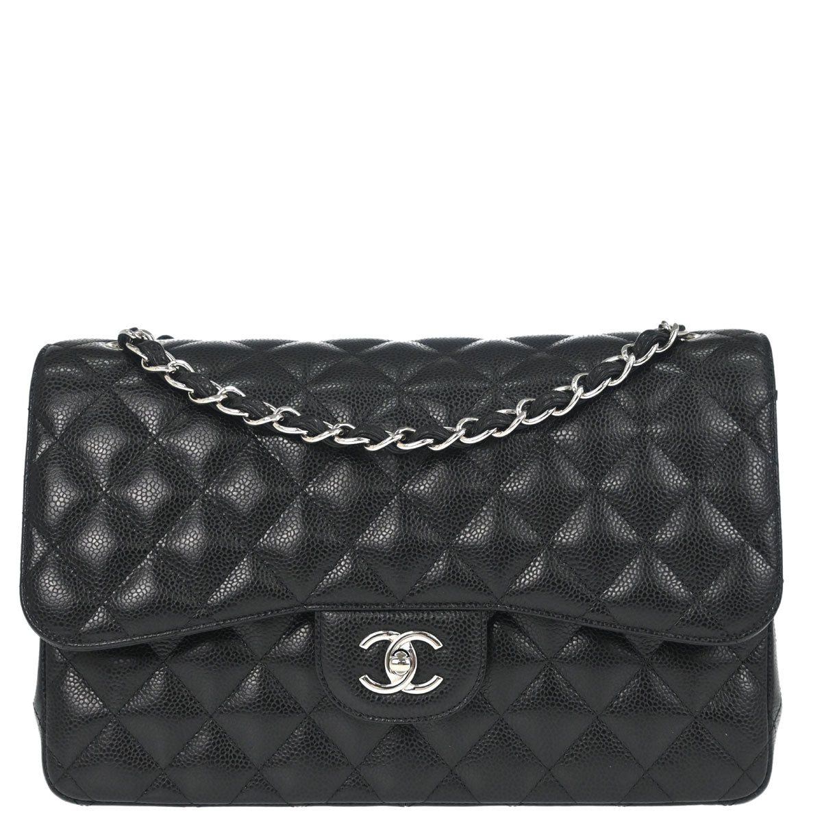 Chanel Black Caviar Skin Jumbo Classic Double Flap Shoulder Bag