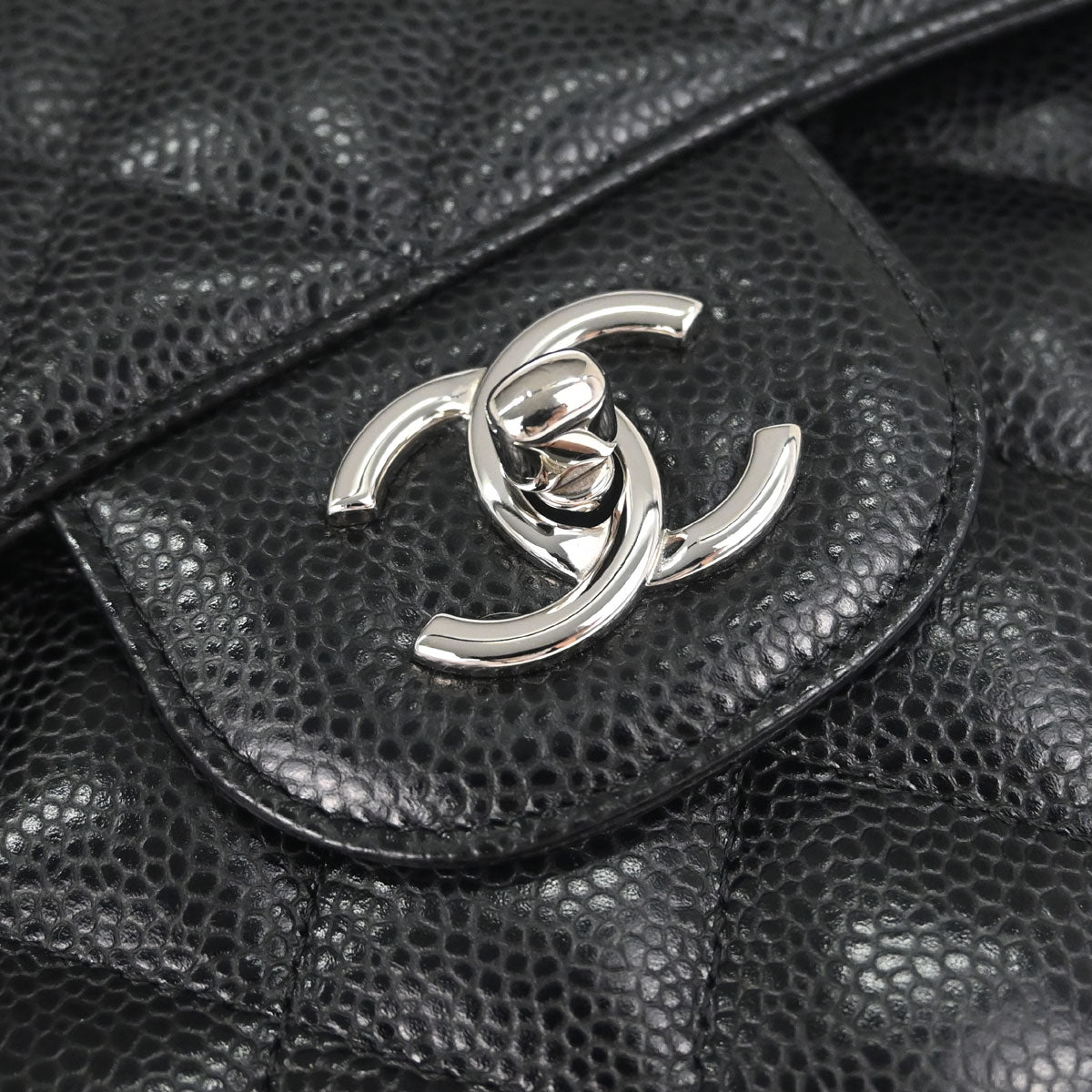 Chanel Black Caviar Skin Jumbo Classic Double Flap Shoulder Bag
