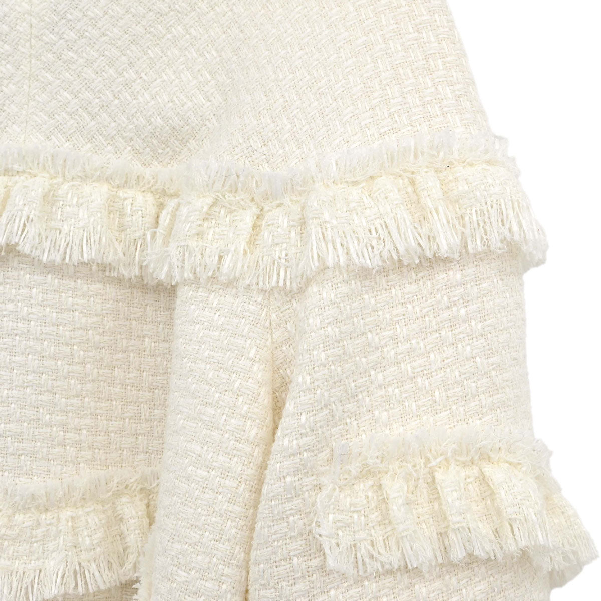 Chanel 2014 Single Breasted Fringe Tweed Jacket White #36