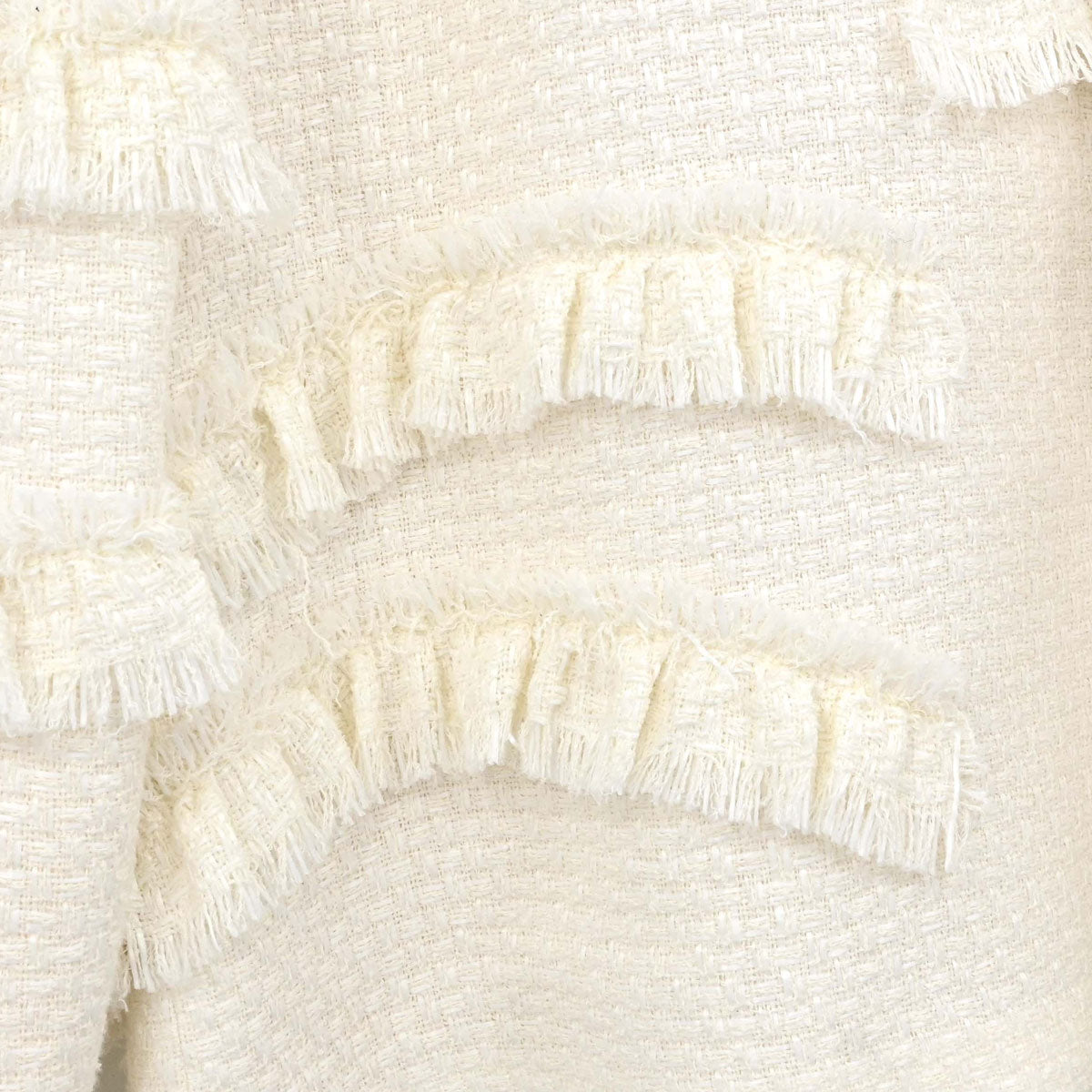 Chanel 2014 Single Breasted Fringe Tweed Jacket White #36