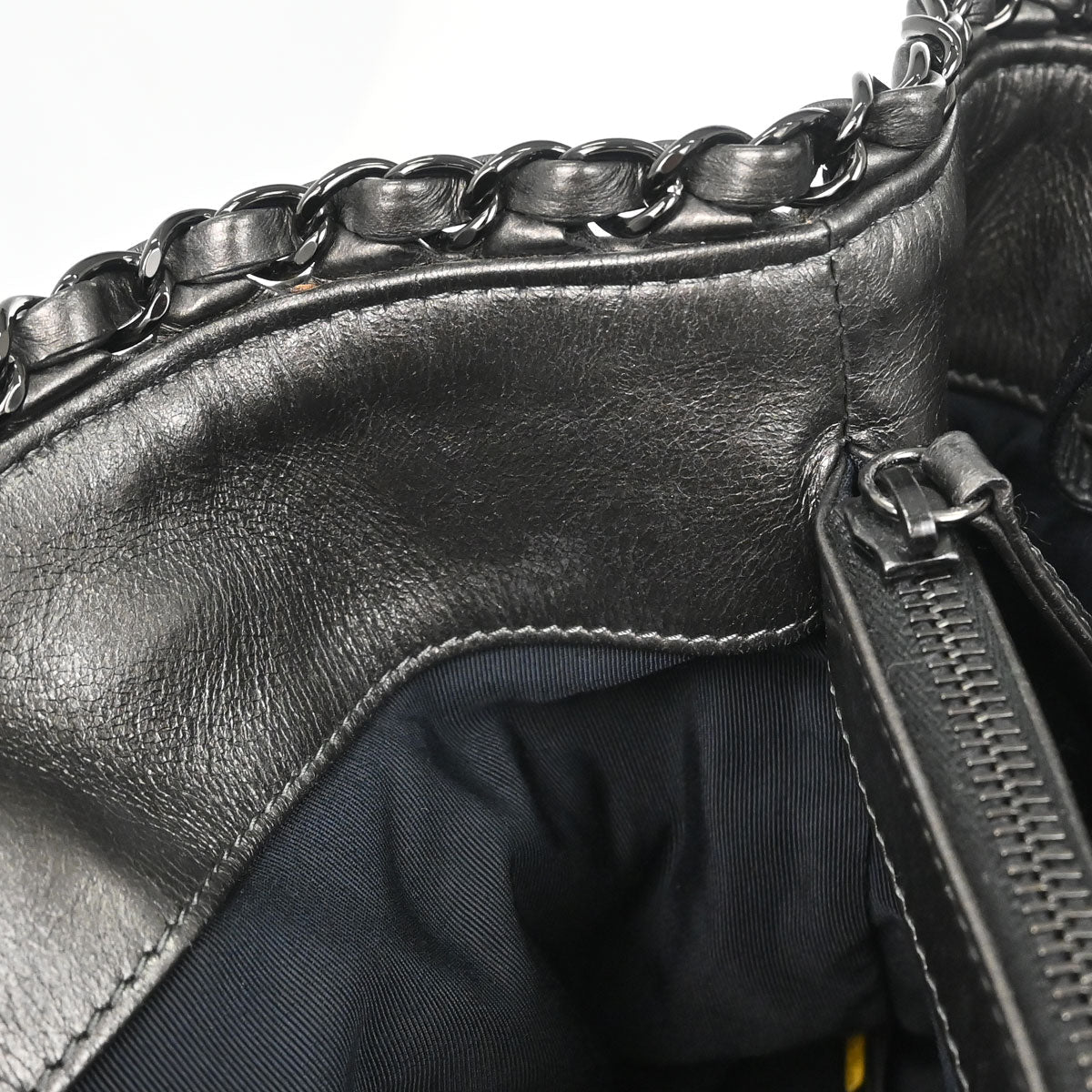 Chanel 2012 Metallic Gray Calfskin Chain Me Tote Handbag